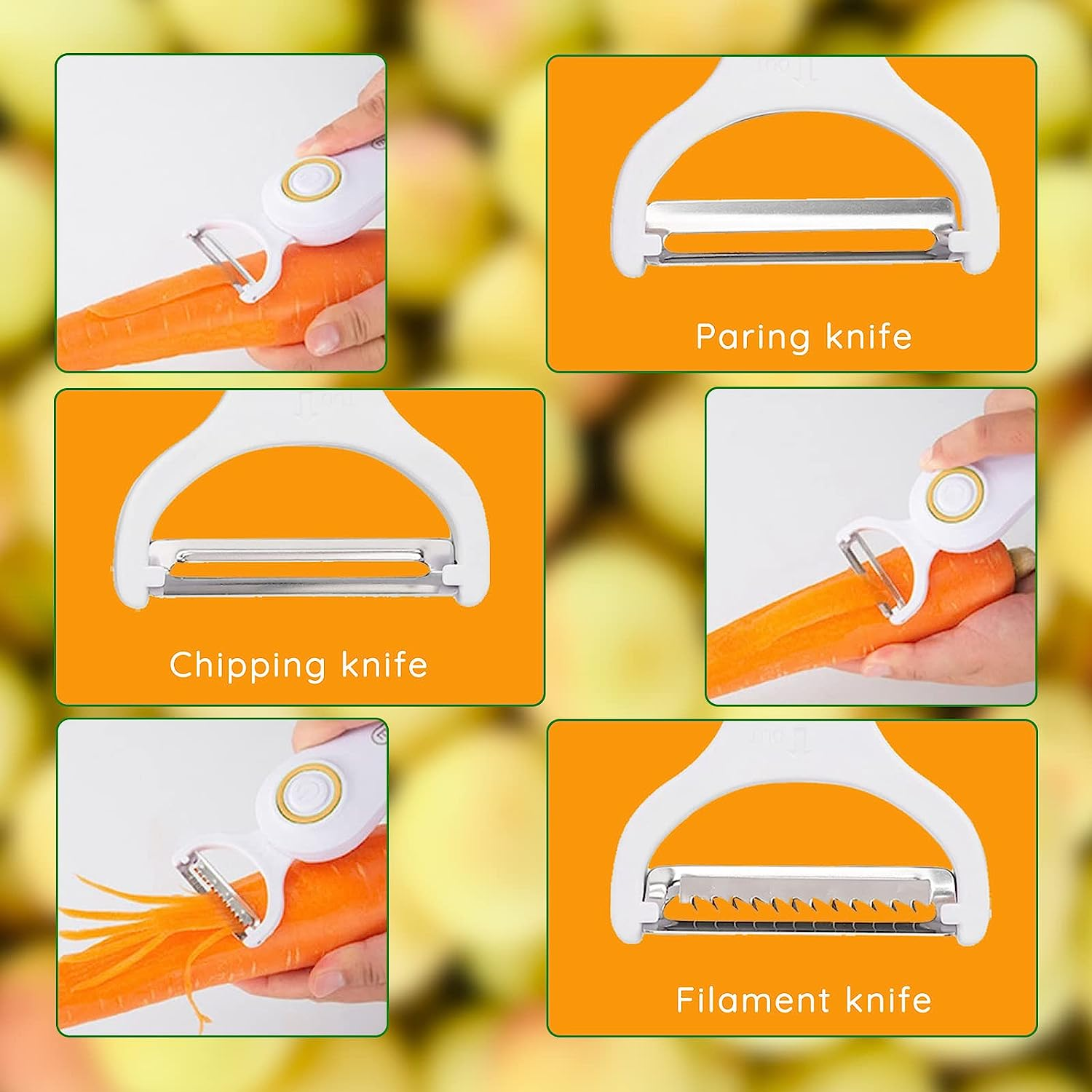 Electric Fruit Vegetable Peeler, Handheld Manual Peeler, Potato Peeler Electric, with Three Stainless Steel Paring Knife, for Kitchen Carrot Potato Cucumber image number 5