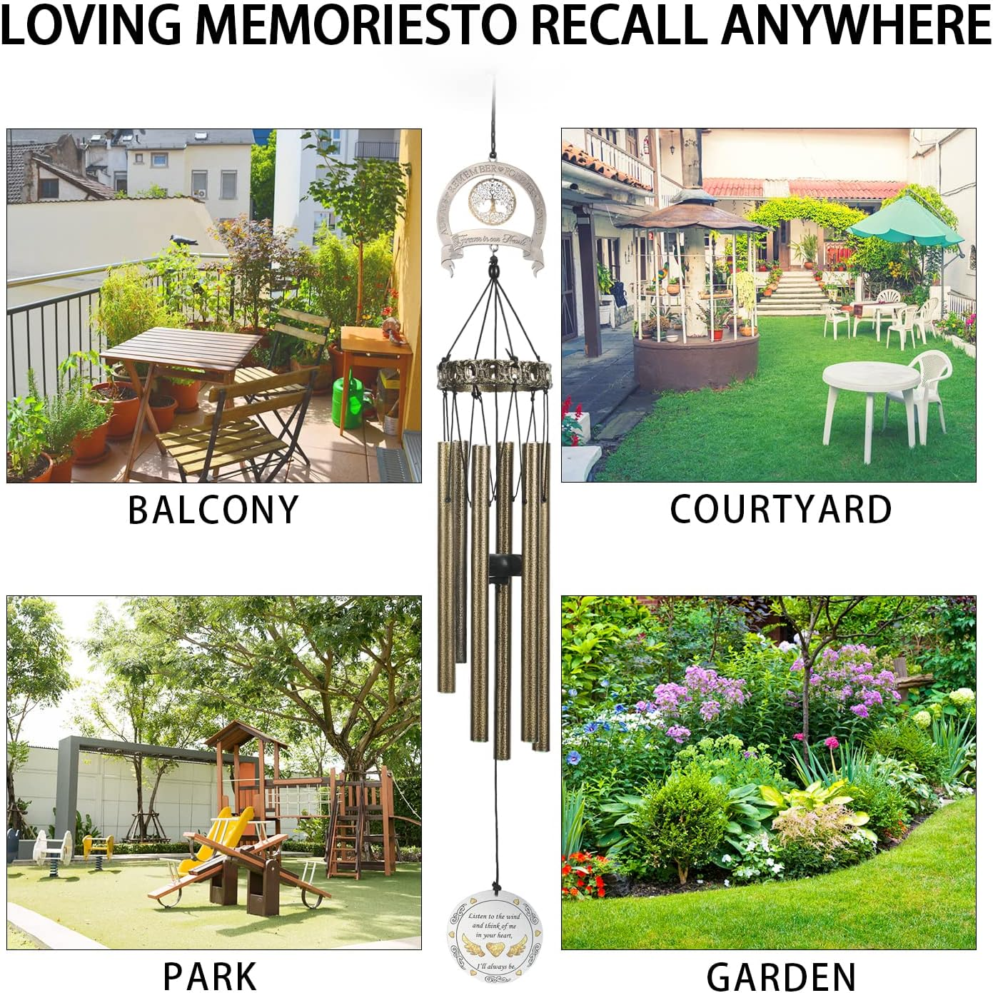 Memorial Wind Chimes with Tree of Life,Sympathy Wind Chimes for Loss of Loved One,Windchimes in Memory of a Loved One,Memorial/Sympathy/Remembrance Gifts,Wind Chimes for outside Garden & Home Decor image number 1