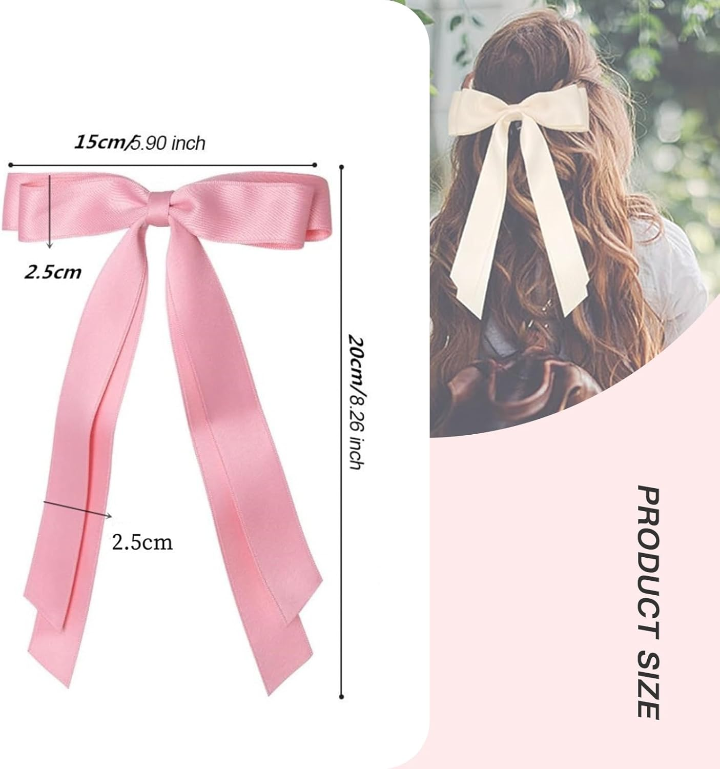 ONBPIY 6Pcs Hair Bows for Women Silky Satin Ribbon Bow Clips with Metal Alligator Clips Hair Accessories 6 Colors image number 3