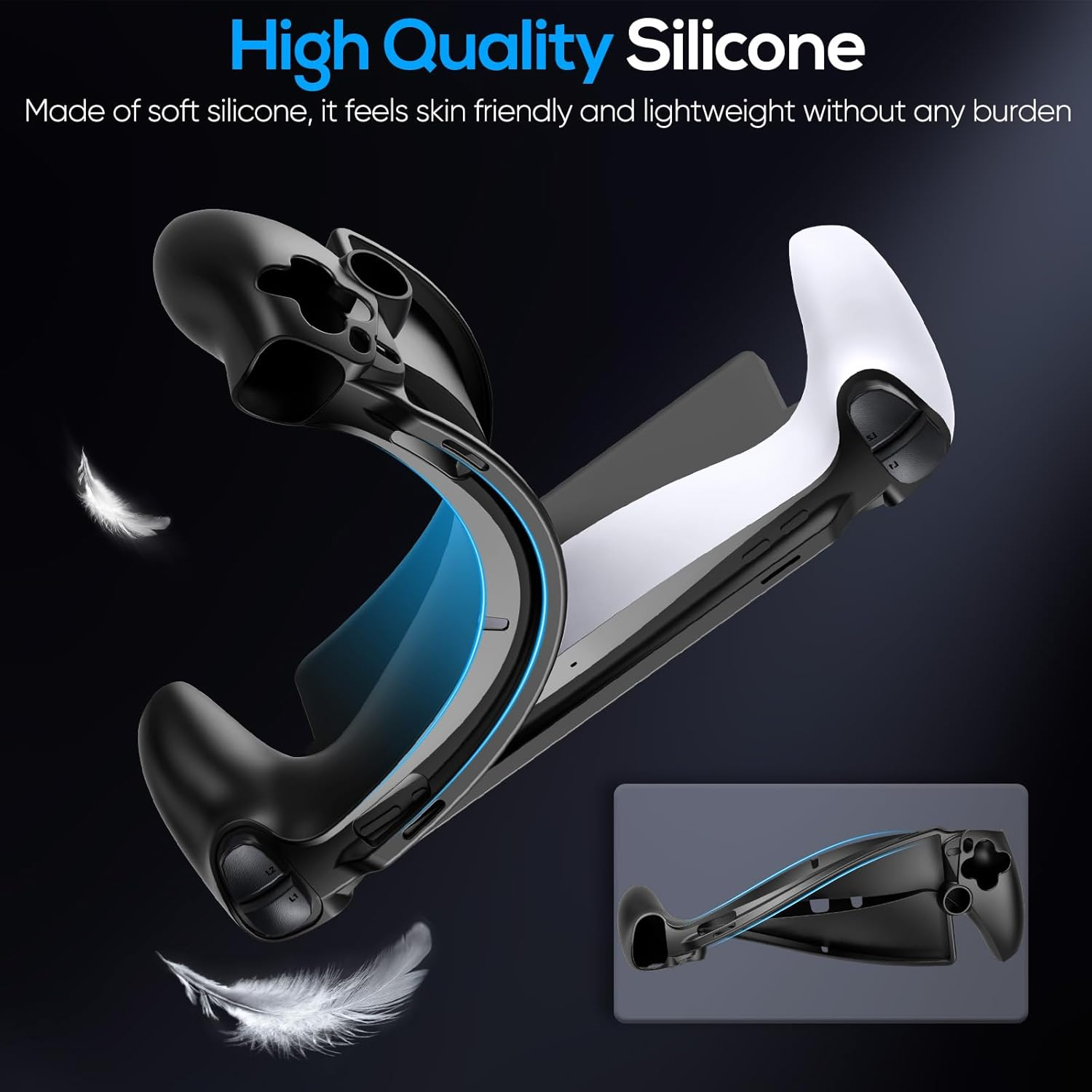 FYOUNG Protective Case for Playstation Portal, Silicone Soft Grip Cover Case Protector with Full Protection and Non-Slip Thumb Grips Accessories Kit for Playstation Remote Player (Black) - White image number 2