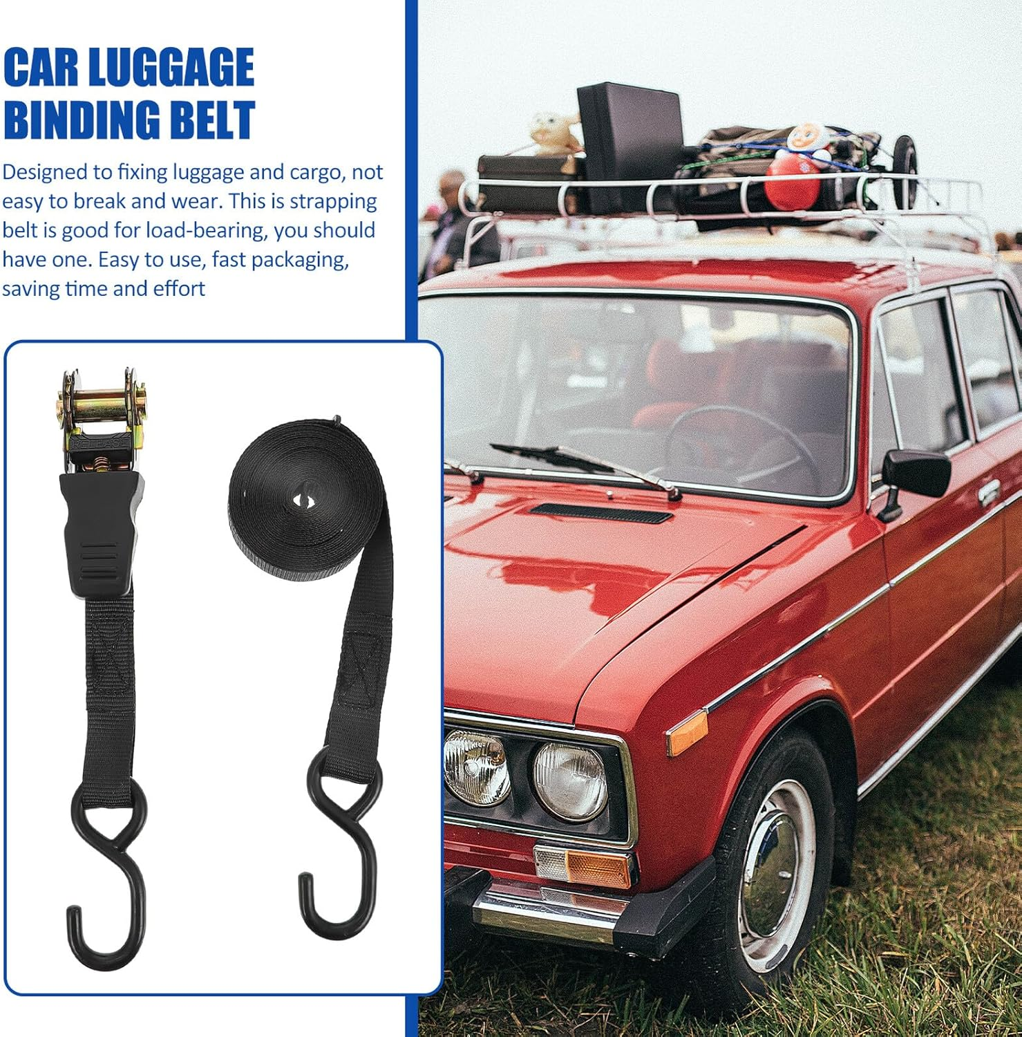 HOODANCOS Cargo Binding Straps and Truck Tie down Ratchet Set 25Mm 2Pcs Black for Car and Motorcycle Luggage Securing, Heavy Duty Travel Gear Cargo Fixing Belts image number 3