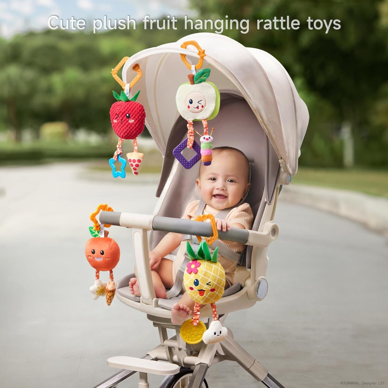 OR or TU Baby Toys for 3 6 9 12 Months, Hanging Toys Fruit Rattles Infant Newborn Stroller Mobile Toys Car Seat Crib Plush Wind Chime for Boys Girls