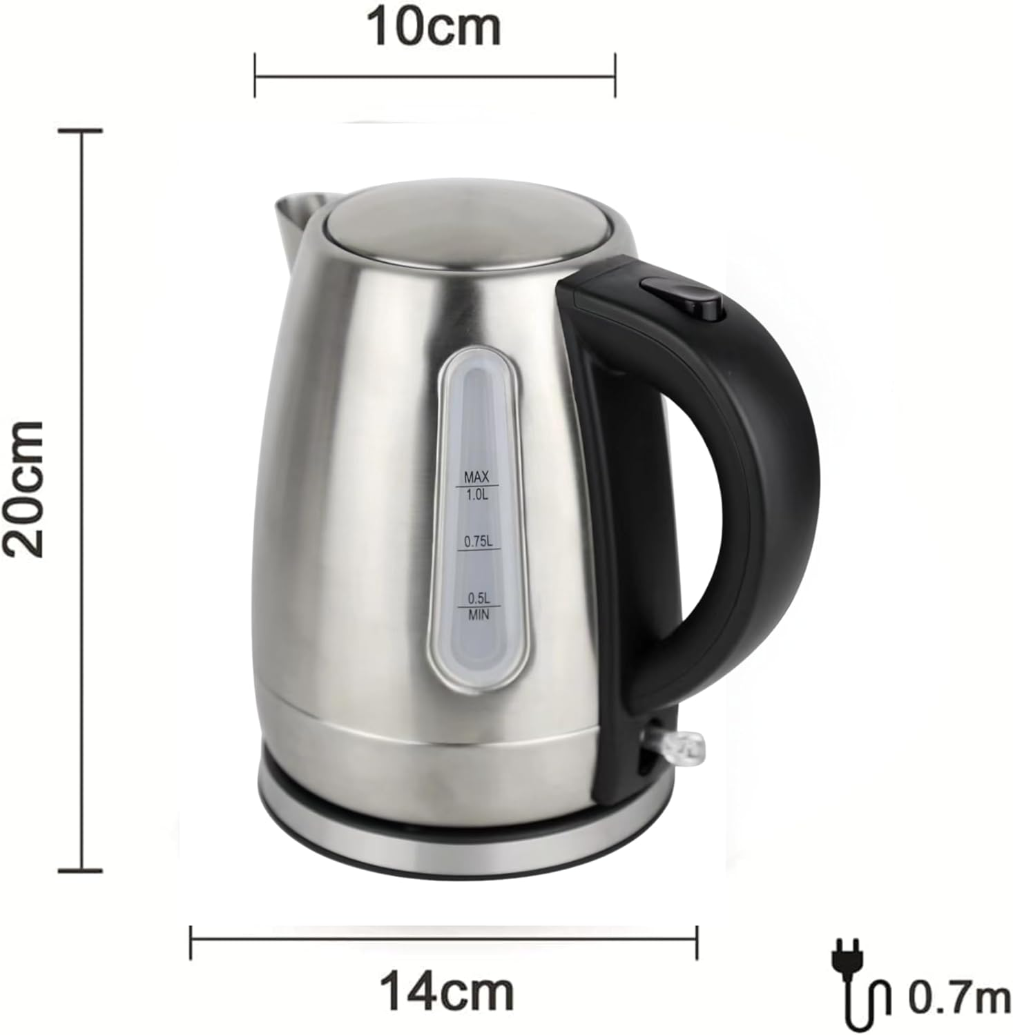 Dolphy 1.0L Electric Kettle &ndash; Stainless Steel, Fast Boil, Auto Shut-Off & Overheat Protection &ndash; Compact Hot Water Boiler for Tea & Coffee &ndash; Black &ndash; 2200W