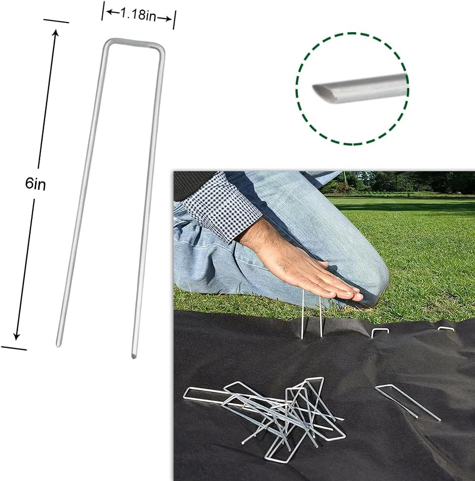 Landscape Staples 6 Inch 50 Pack Garden Stakes Galvanized Lawn Stake U-Type Turf Staples for Weed Barrier Fabric Holding Fence Rust Proof Sod Pins Stakes for Securing Netting Ground Sheets image number 4