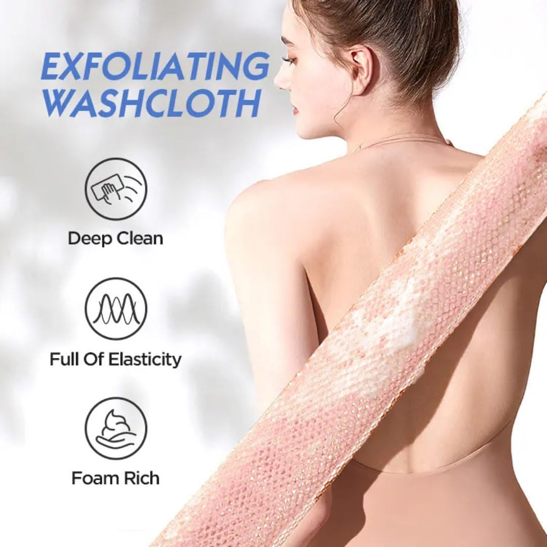 4-Piece African Net Sponge with Knots &ndash; Authentic Exfoliating Body Scrubber, Long Bath Sponge for Back, Skin Smoother, Shower & Bath Accessories (Pink, Black, Blue, Beige) image number 4