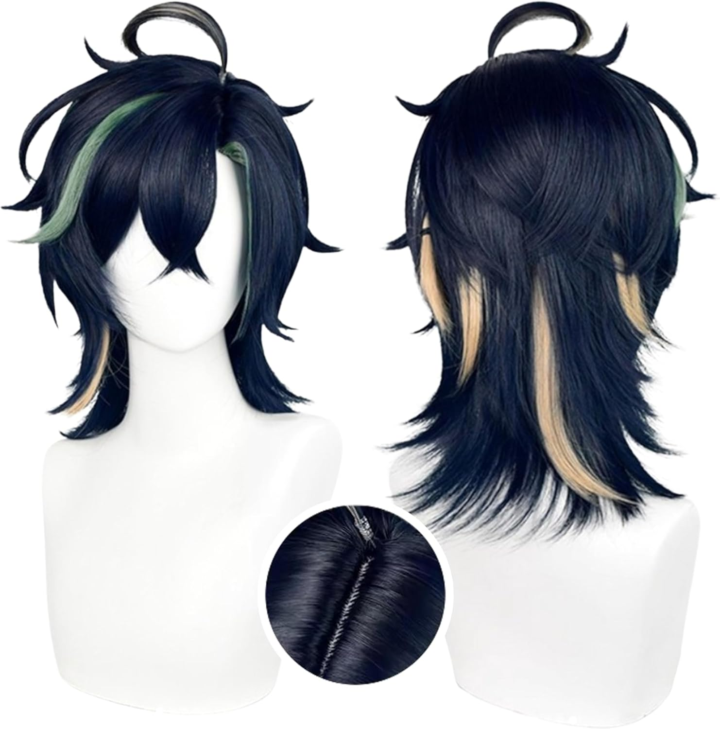 OSIAS Kinich Wig Short Dark Bule Mixed with Yellow and Green with Braids Synthetic Heat Resistant Hair image number 2
