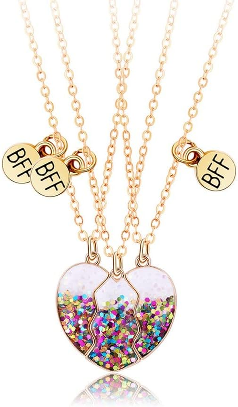 Best Friend Necklaces for 3 Matching Heart Pendant Magnetic Bff Friendship Necklace - 3Pcs Flower image number 4