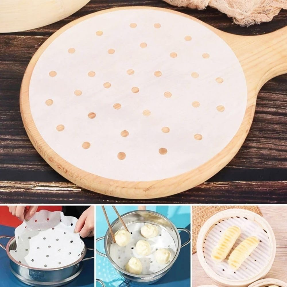 200 Pcs Air Fryer Liners, YIFARUBE 7Inch Bamboo Steamer Liners, Non Stick Perforated Parchment Sheets, round Bamboo Steamer Paper for Cake Pan Basket Baking Ovening image number 1