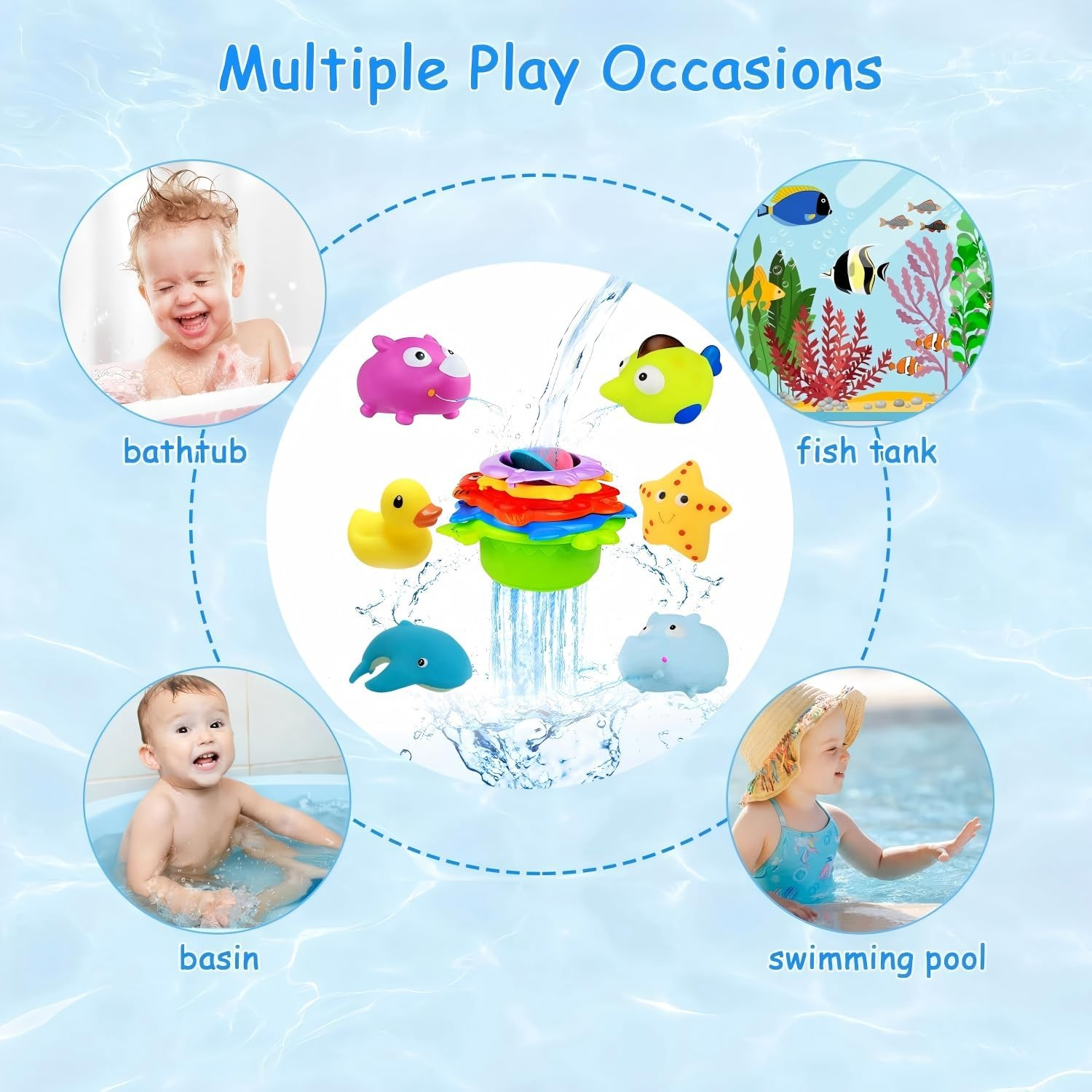 12Pcs Baby Bath Toys for Toddlers 1-3, Babies 6 9 12 18 Months Water Toys with Mold Free Stacking Cups, Kids Ocean Animal Bath Toys for Bathtub, Shower, Beach, Pool, Water Table, Infant Boy Girl Gifts image number 6