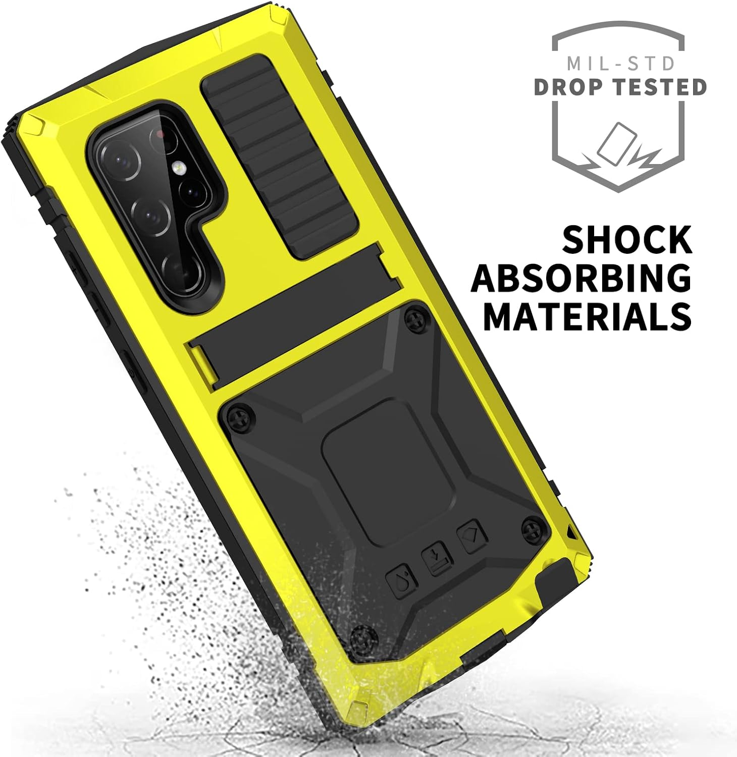 Samsung Galaxy S23 Ultra 5G Case,Outdoor Aluminum Metal Gorilla Glass Shockproof Military Heavy Duty Sturdy Protector Cover Hard Case for Samsung Galaxy S23 Ultra (Yellow) - Red image number 2