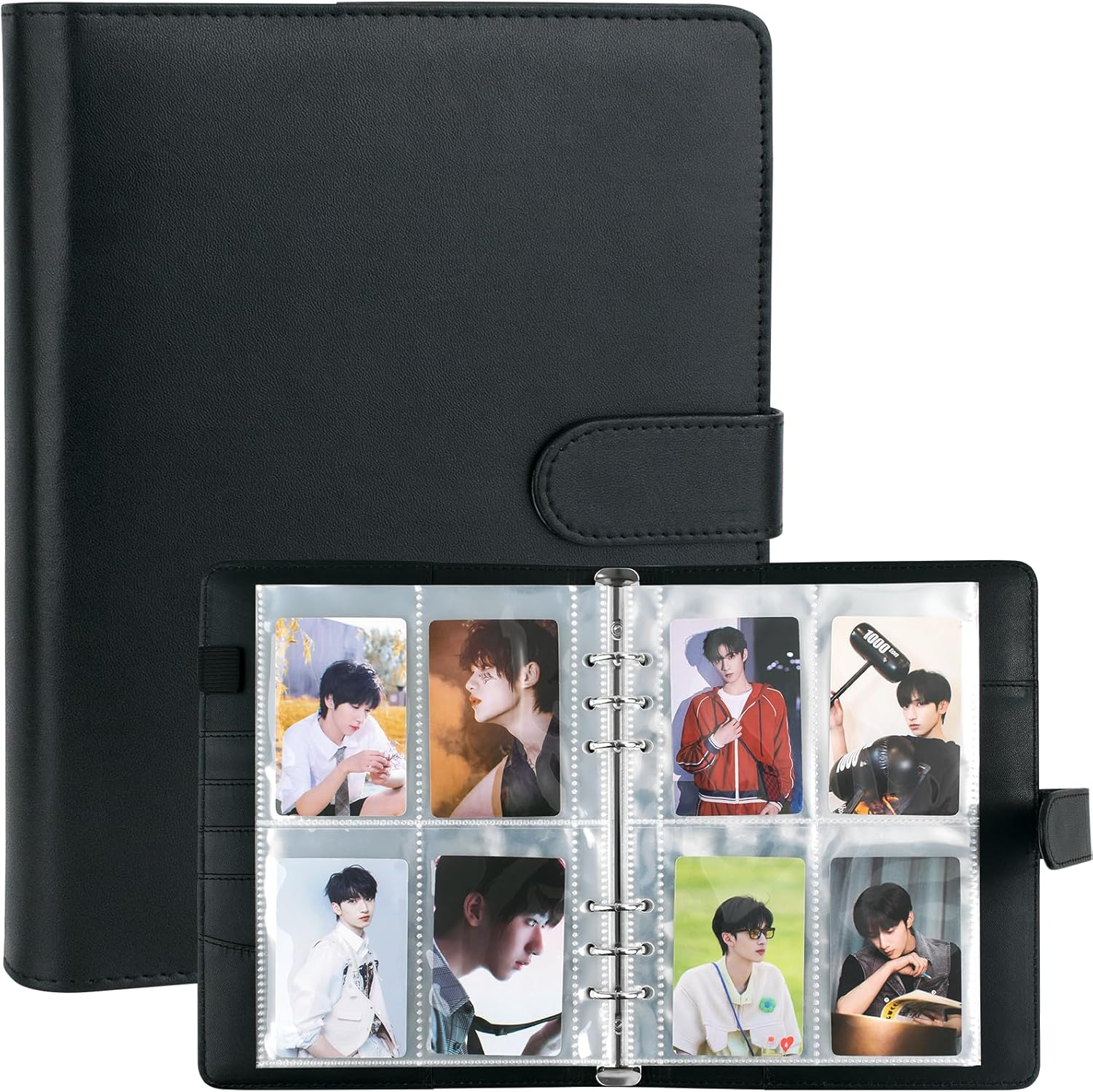 A5 Kpop Photocard Binder Album with 200 Card Slots, PU Leather Cover with Magnetic Buckle Closure for Organizing Trading Cards (Purple)