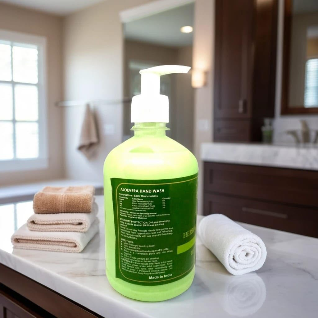 Khadi Pure Herbal Aloe Vera Hand Wash Bottle, 500 Ml, Green image number 5