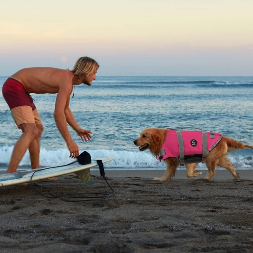 EMUST Life Jackets for Dogs, Adjustable Small/Medium/Large Dog Swim Vest for Water Safety Pet Life Vest with Rescue Handle Safety Vest for Swimming Pool Beach Boating, XL, Newsolidpink image number 2
