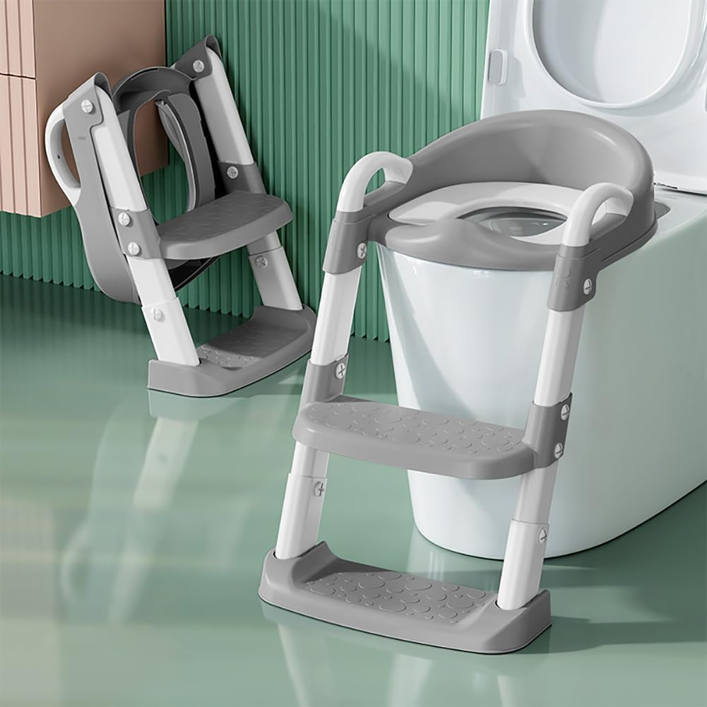 Toilet Potty Training Seat with Step Stool Ladder, Comfortable Safe Potty Seat with Anti-Slip Pads Ladder for Kids Boys Girls Toddlers (Grey) image number 3