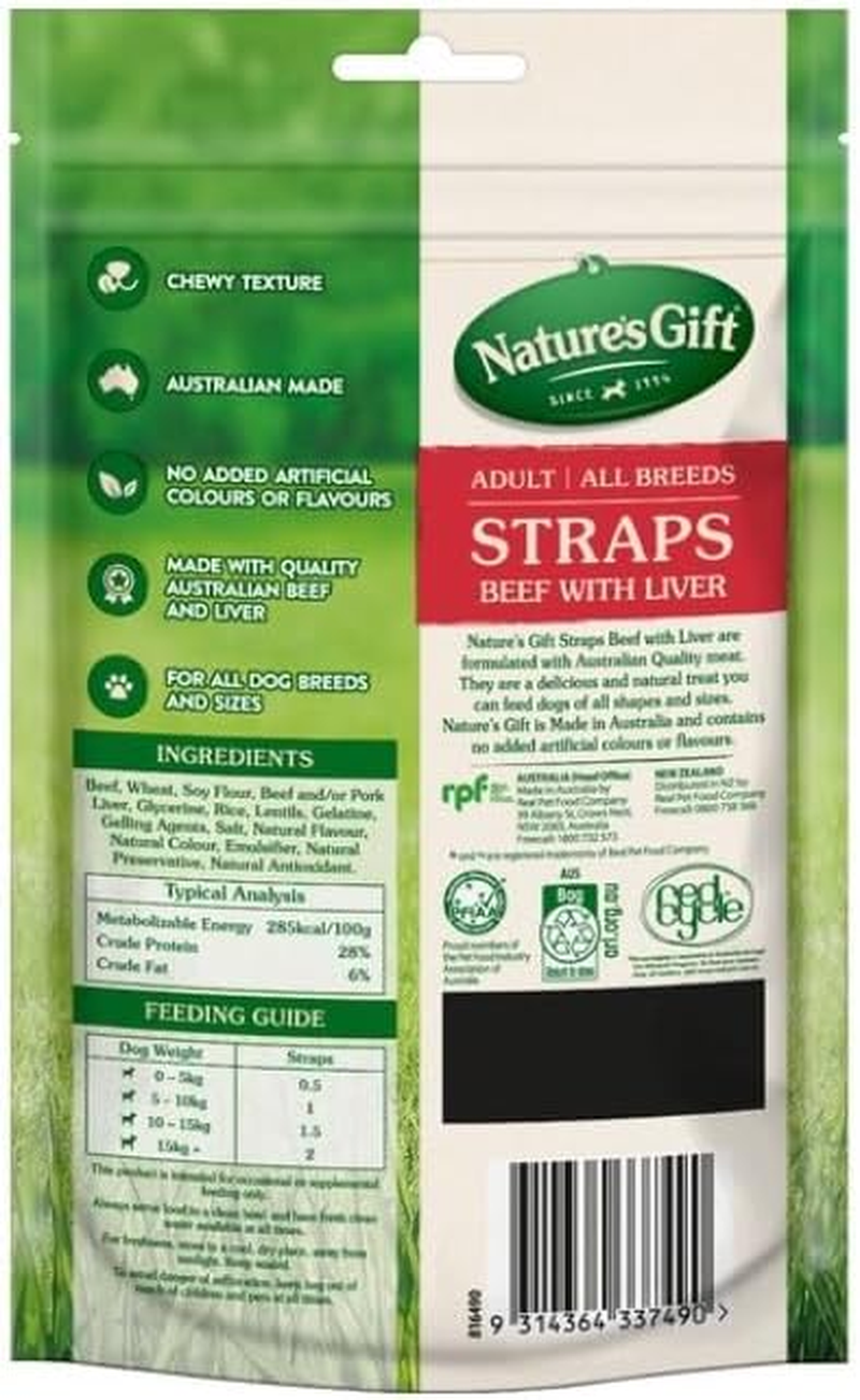 Nature'S Gift Straps Treats, Beef 9X150G - Soft and Chewy Straps, Made with Natural Ingredients for All Breeds