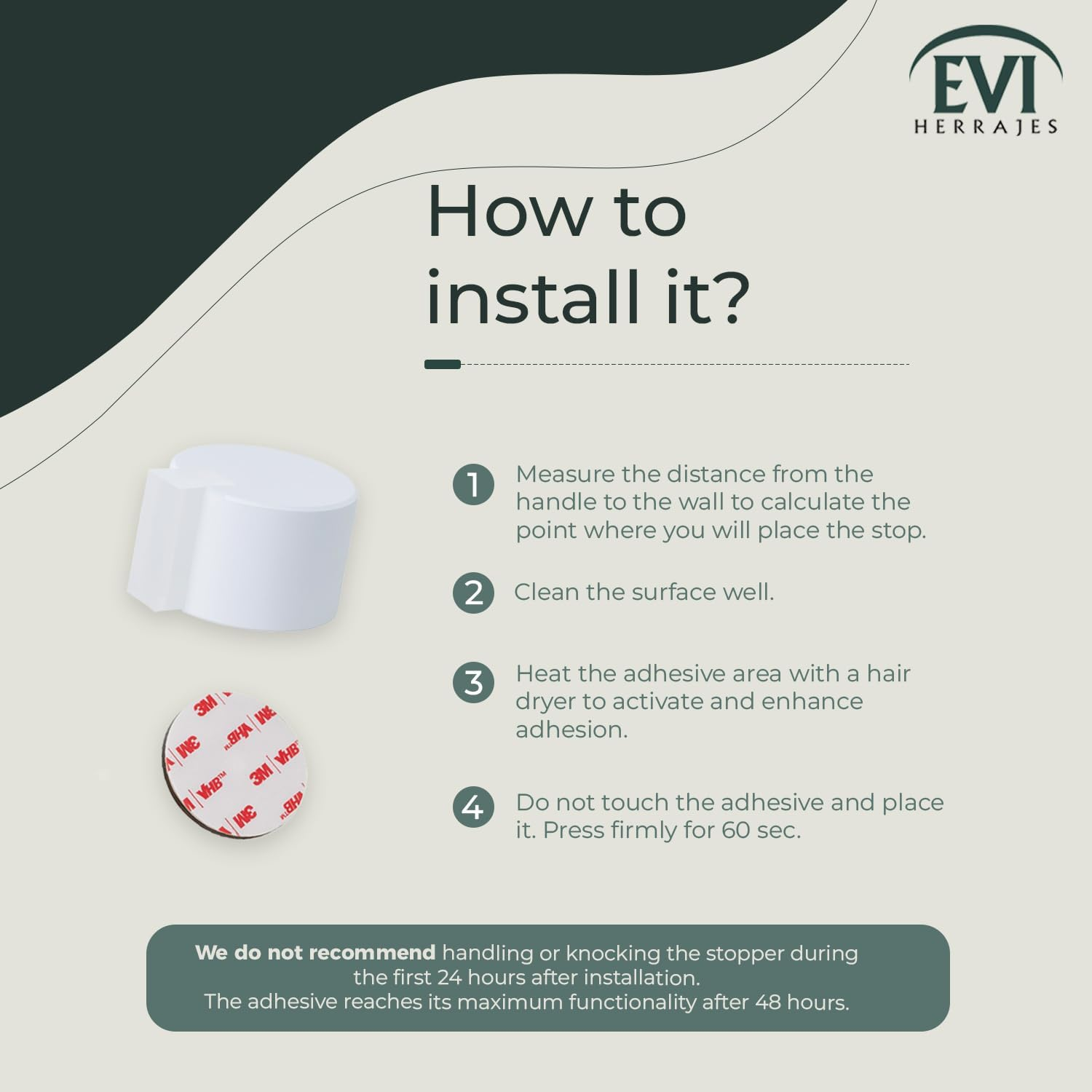 EVI Door Stoppers | Stainless Door Stop - Adhesive Fastening - Protector Rubber - 1.1 X 0.79 Inch White Door Stopper