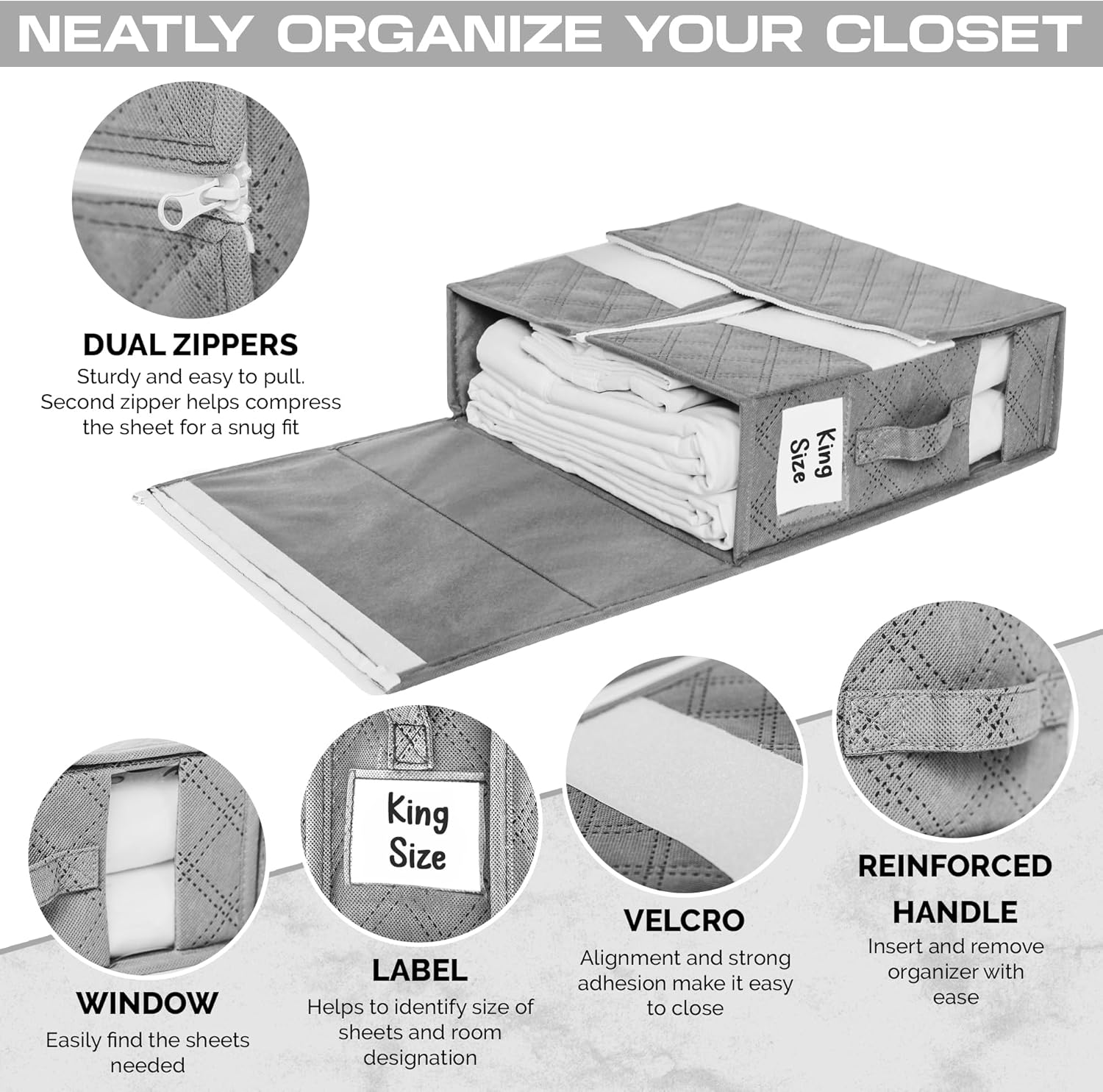 Bed Sheet Organizers and Storage W/Dual Zippers to Resist Collapse (3 Pack)- Versatile Linen Storage Organizer - Protective Bed Sheet Storage Organizer - Durable Bed Sheets Organizer for Linen Closet image number 5