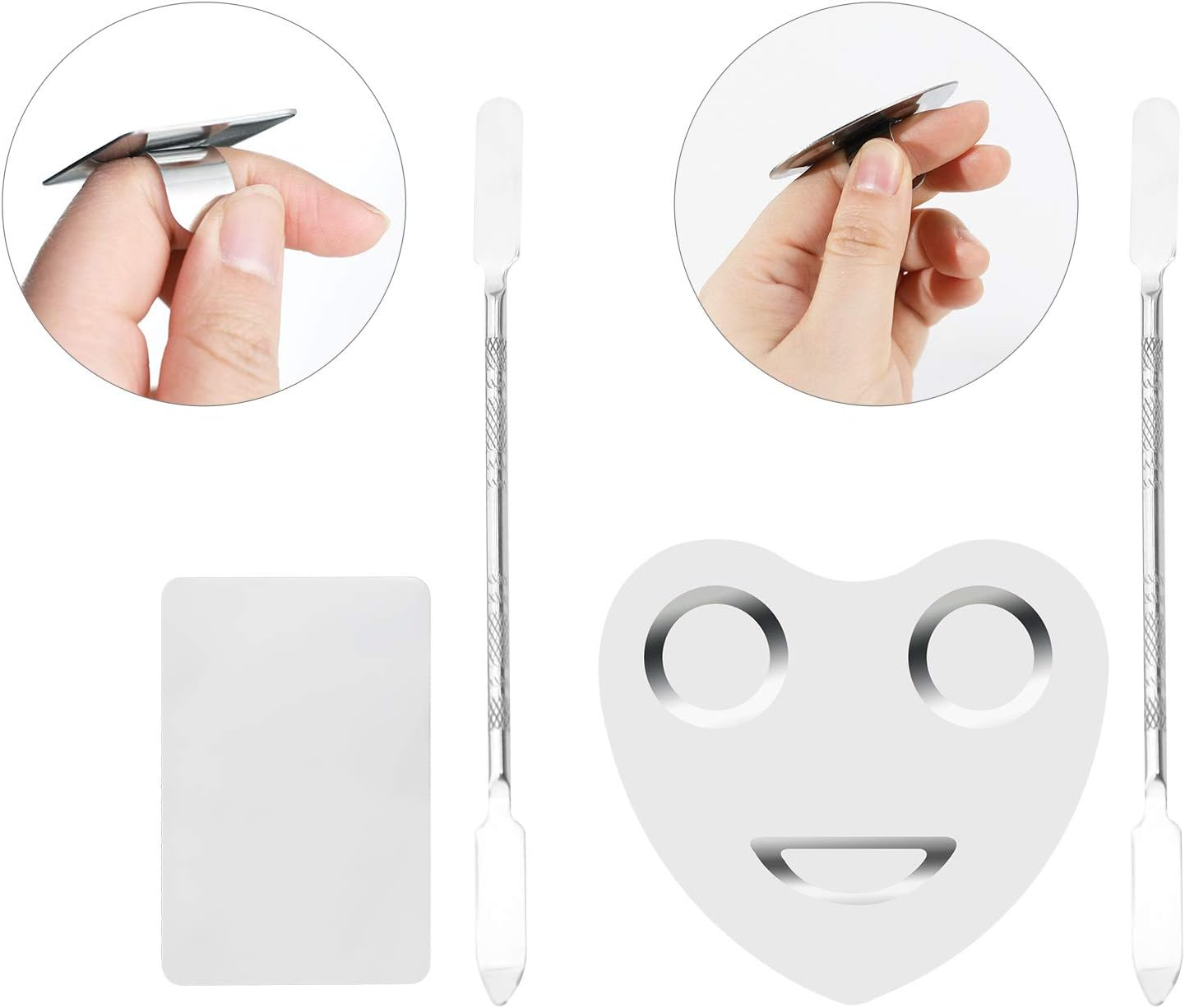 LONGWAY 2 Pieces Makeup Cosmetic Palettes with Finger Rings,Nail Art Polish Holder Stainless Steel Mixing Palette Ring Nail DIY Art Design Paint Color Mixing Paint Manicure Tool with Spatula image number 1
