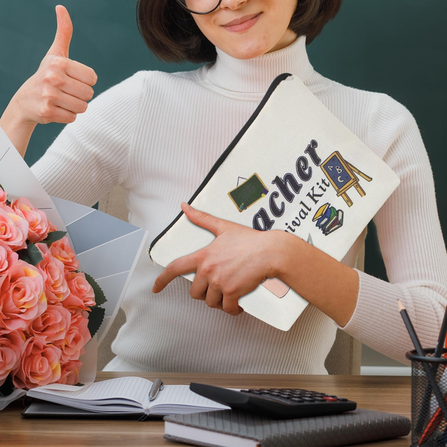 ALLY-MAGIC Teacher Appreciation Gifts for Women, Teacher Survival Kit, Best Teacher Ever Teacher Supplies for Classroom Makeup Bag Pencil Pouch Preschool High School Colleagues Birthday Gifts image number 1