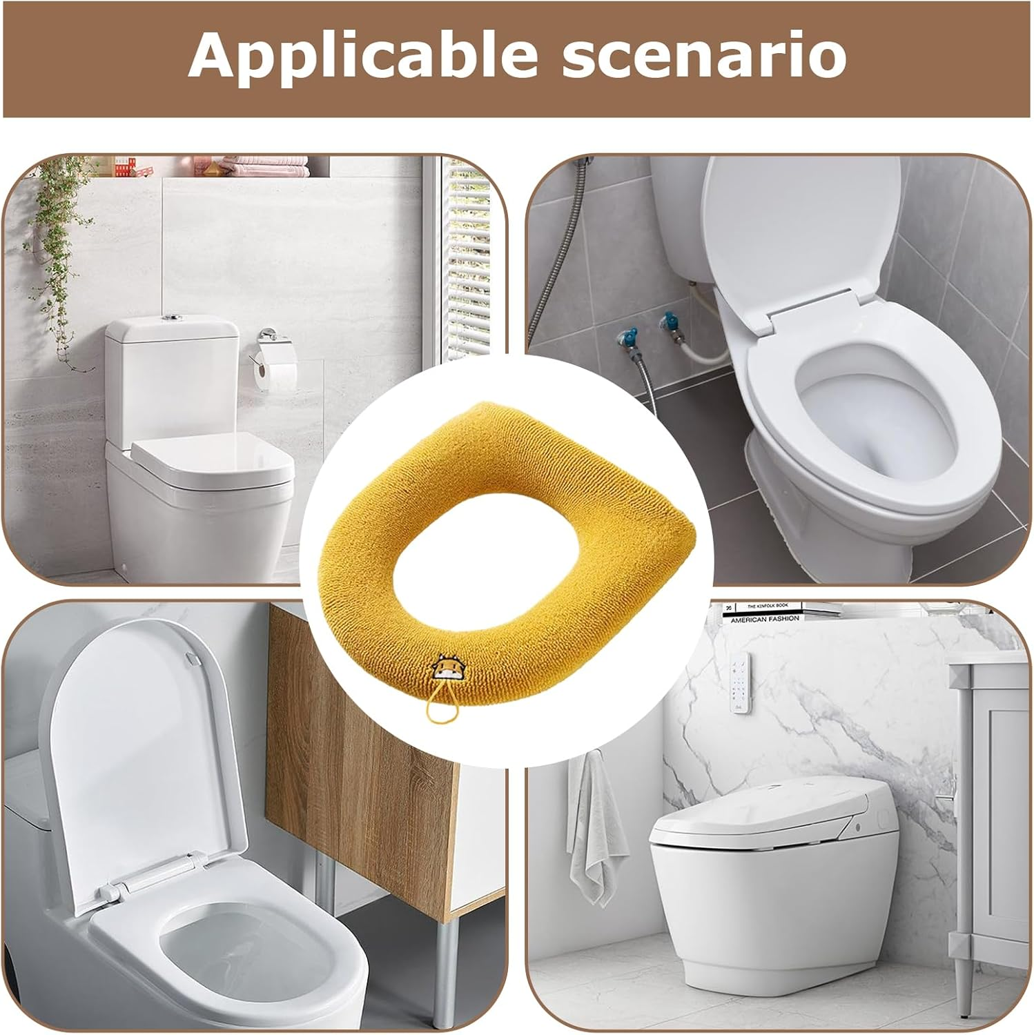 Toilet Seat Covers for Warmth | Bathroom Soft Thicker Warmer with Lifter,Stretchable Washable Fabric, Easy Installation Soft Warmer Cushion for Use Pochy - Green Toilet Seat With Handle image number 4