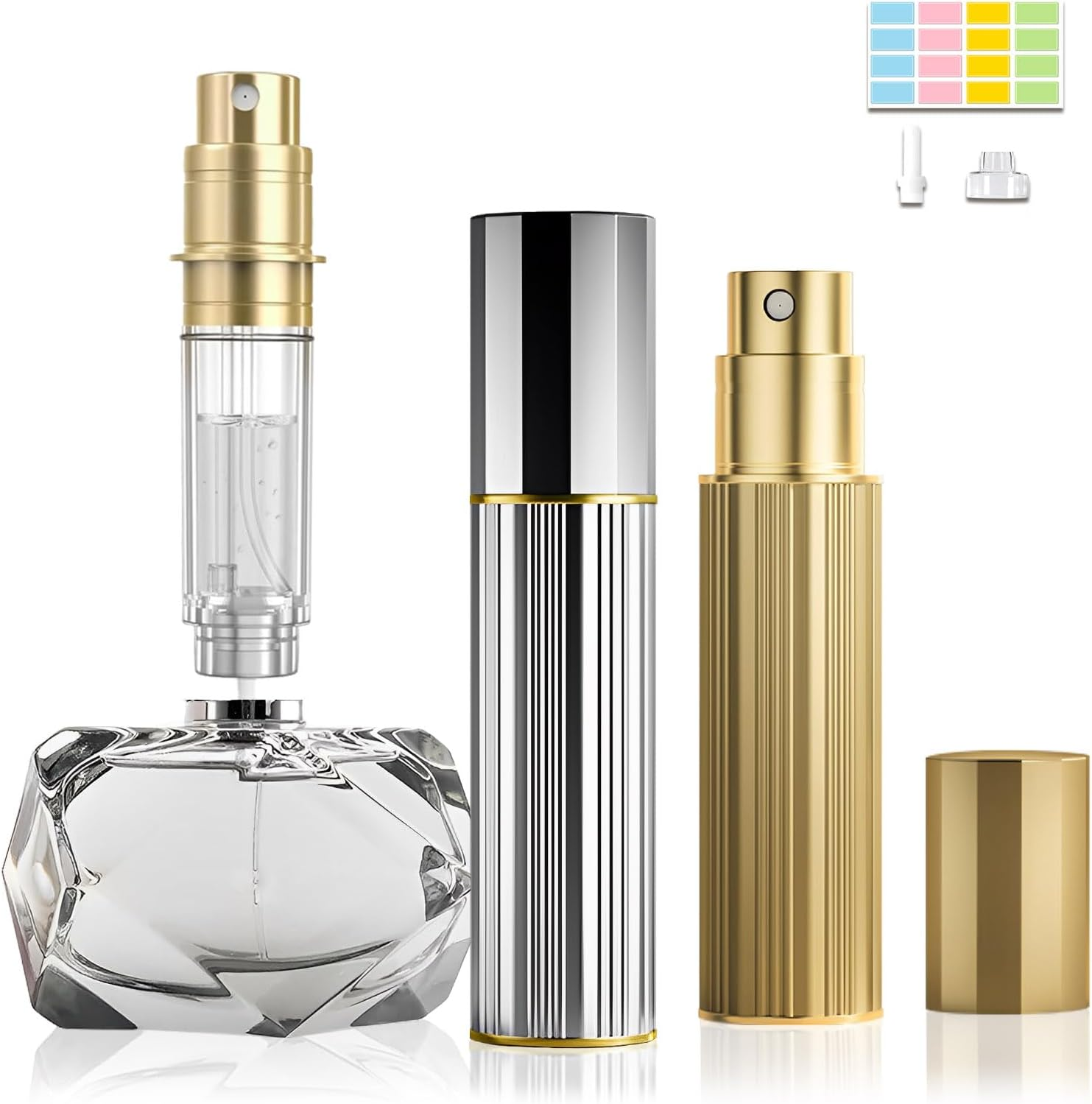 JOOMOKO Perfume Filler 10 Ml Perfume Atomiser Refillable Empty Perfume Bottles Perfume Atomiser for Travel, Perfume Travel Atomiser Perfume Bottles Atomiser for Women Men (Gold & Green)