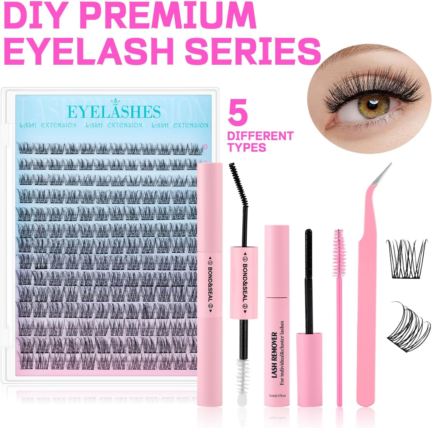 Eyelash Clusters DIY Lash Extension Kit 9-12MIX Eyelash Clusters Eyelash Extension Kit with Bond and Seal,Remover,Applicators for Beginner at Home image number 4