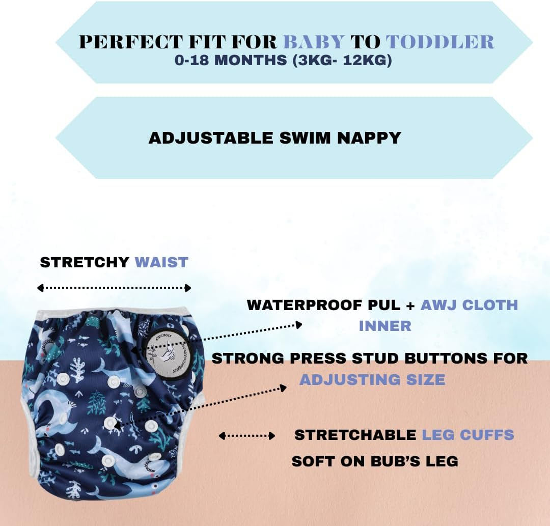 Eka'S Bliss Cuddles and Snuggles Swim Nappy Reusable Small to Medium Size Adjustable Swimming Diaper Washable Ideal for Boys and Girls Infant Toddlers and Babies, Pack of 2 image number 2
