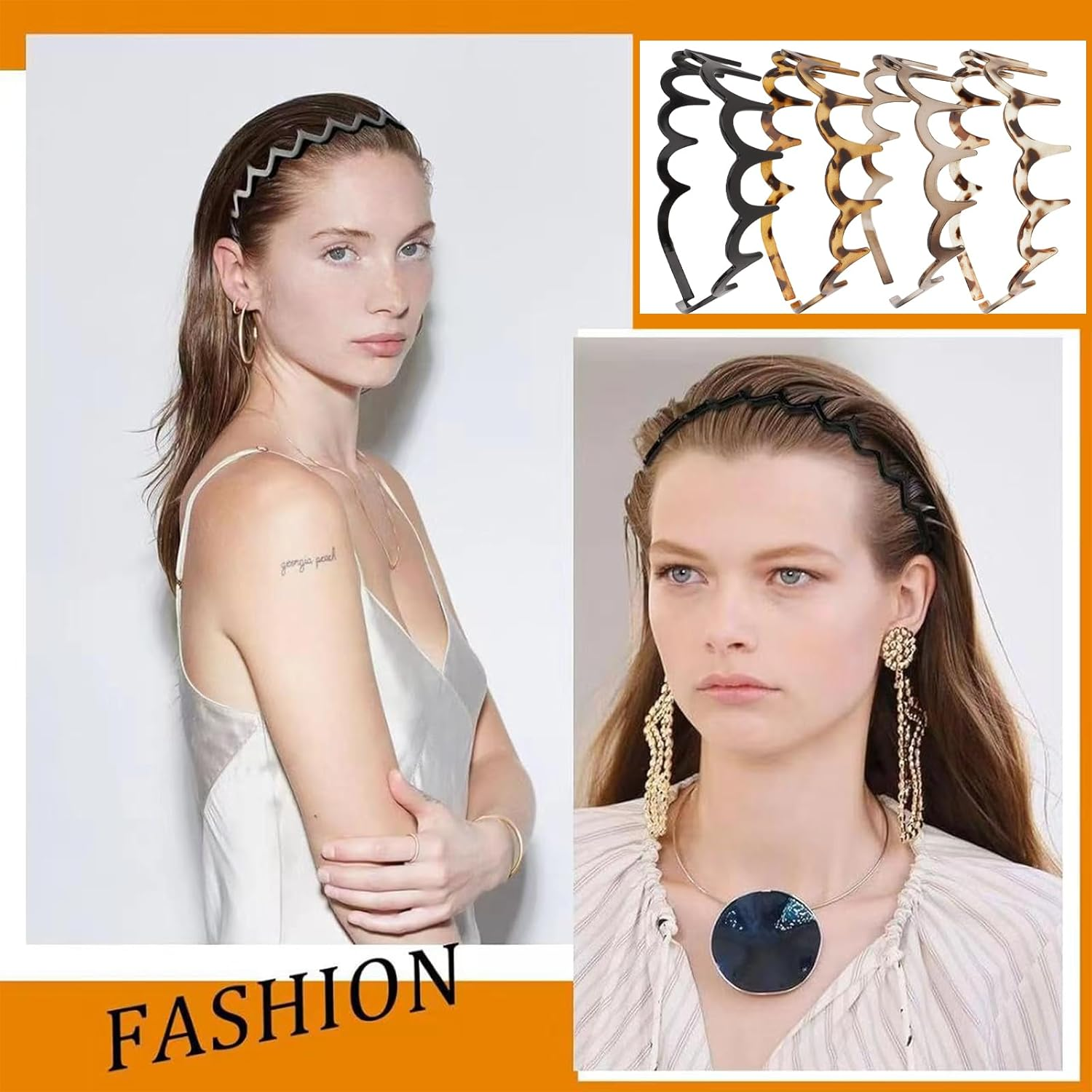 TELAIN 4-Pack Zigzag Headbands for Women, Girls and Men, Plastic Hair Clips with Teeth, Thin Zigzag Headbands, Non-Slip, Black Comb Hair Clips, Hair Accessories (Style 4)