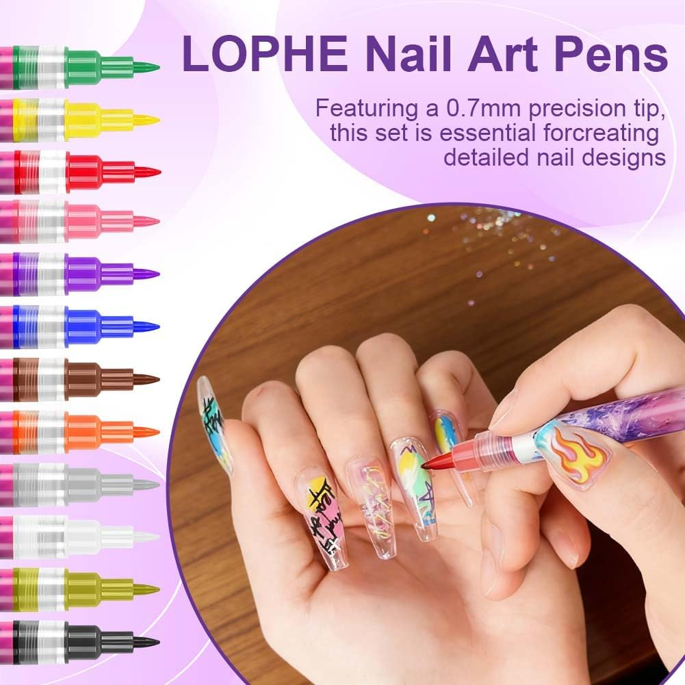 LOPHE Nail Polish Pen Set, 12 Colours DIY Line Nail Art Graffiti, 3D Nail Art Pen Set, Quick-Drying, Nail Design, Graffiti Acrylic Paint for Home and Salon Nail DIY image number 4