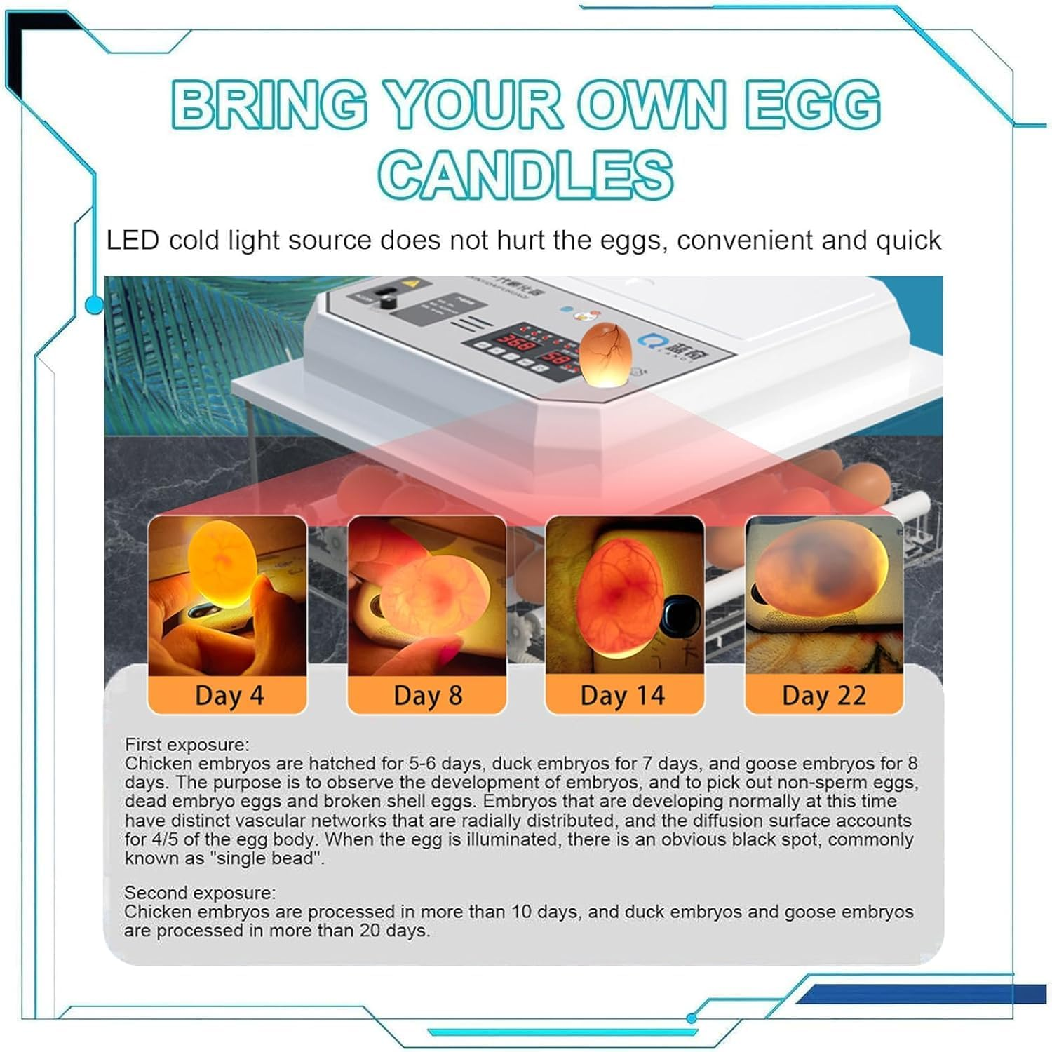 12 Egg Incubator with Humidity Temperature Display, Egg Candler, Automatic Turner, for Hatching Chickens,Chicken Incubator (White) image number 1