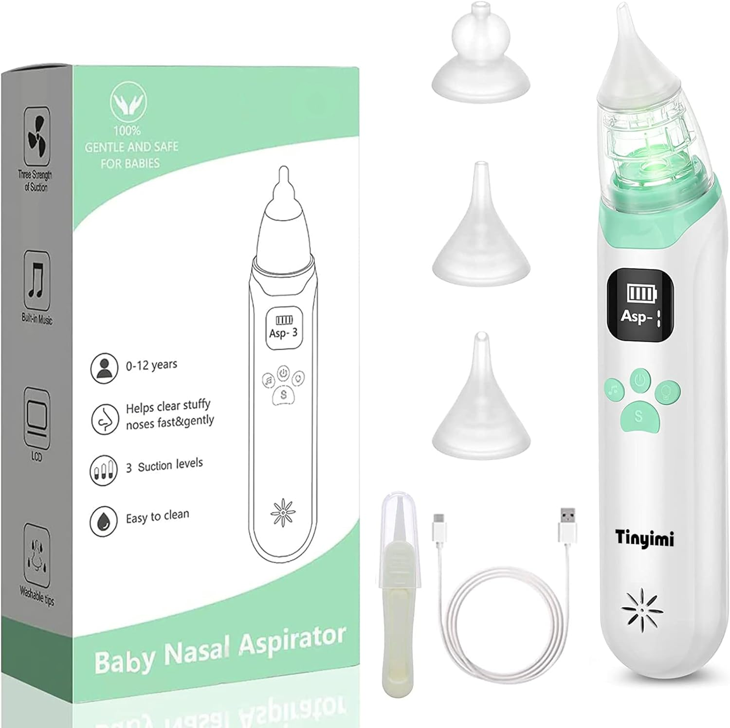 Large Flow Electric Nasal Aspirator, Newest Nose Sucker for Baby, Booger Sucker, Nose Cleaner for Toddlers with 3 Silicone Tips, 3 Suction Levels, Music & Light Soothing Function (KA1001)