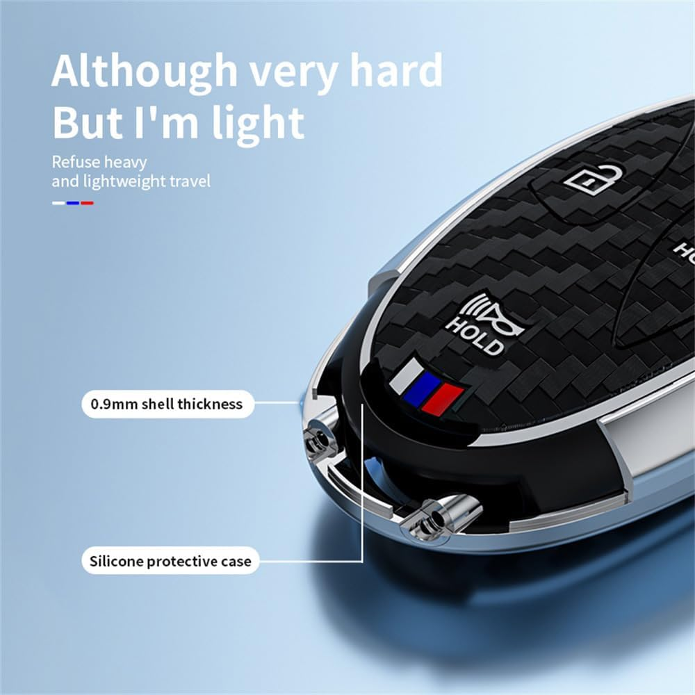 Ontto Carbon Texture Key Holder Luminous Strip Car Key Cover Fit for Hyundai Ioniq 6 Grandeur GN7 Kona Elantra Azera 2023 2024,Sonata Hybrid Santa Fe 2024,Tucson Hybrid 2025,Silver - 7-Button-Black image number 7