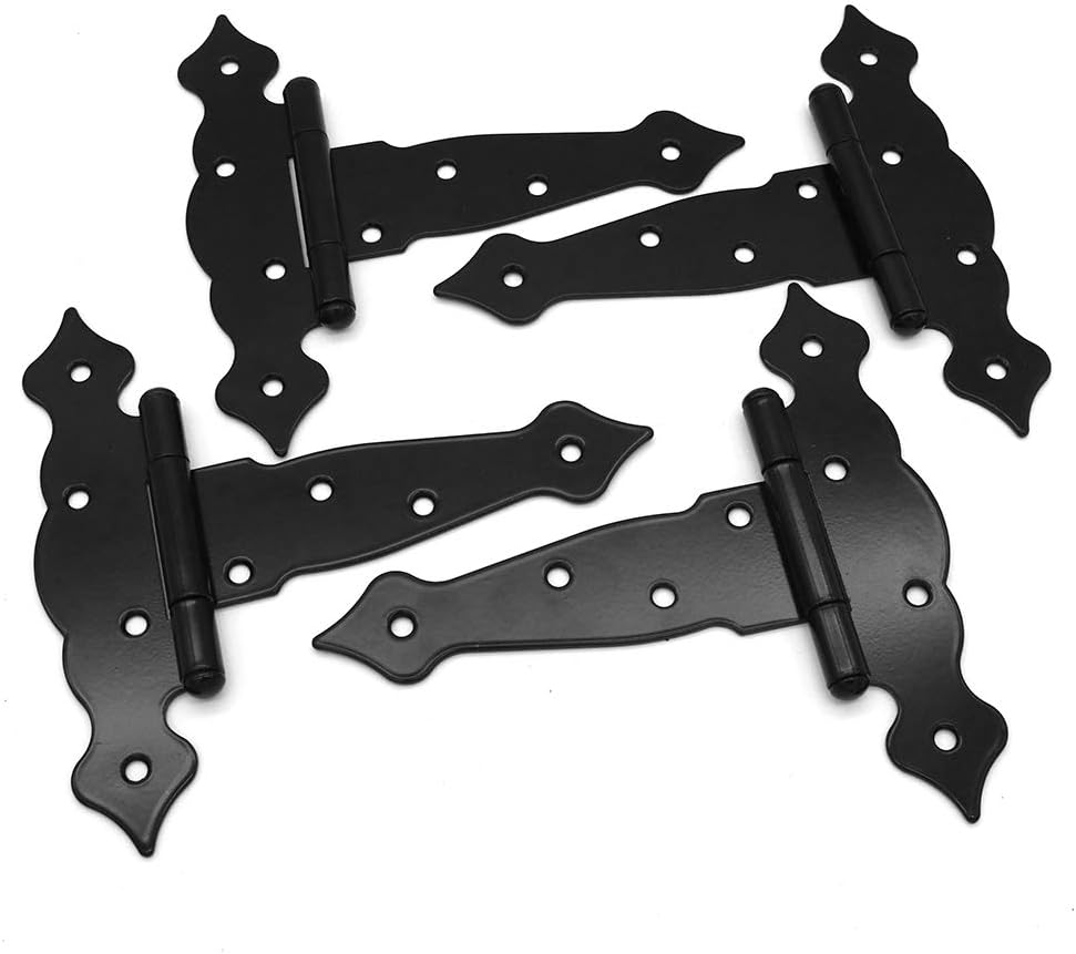 4 Pieces (8 Inch) NUZAMAS Heavy Duty Shed Hinges, Wood Gate Strap Hinge, Door Barn Gates Hinges Black Wrought Hardware Iron Rustproof image number 2