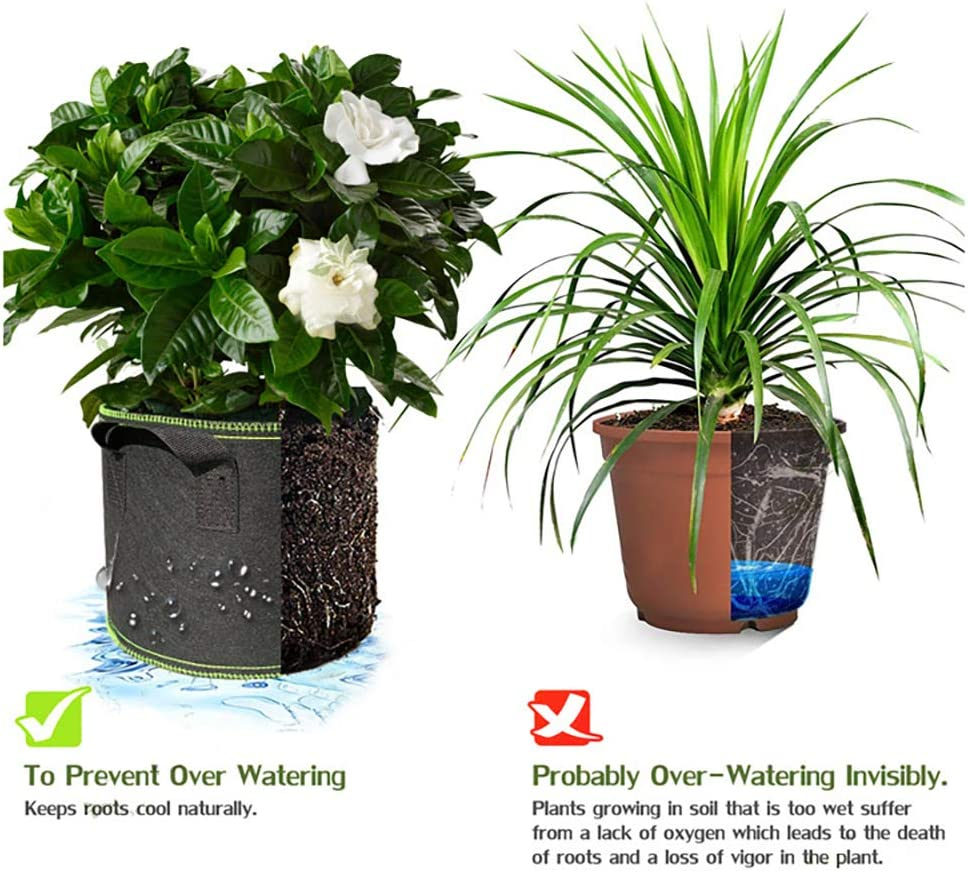 5 Pack 10 Gallon Grow Bags Heavy Duty Thickened Nonwoven Aeration Fabric Pots with Handles, Indoor Garden Planter Bags for Vegetable,Flower, Herbs, Home Decoration, Plant Grow Bags image number 1