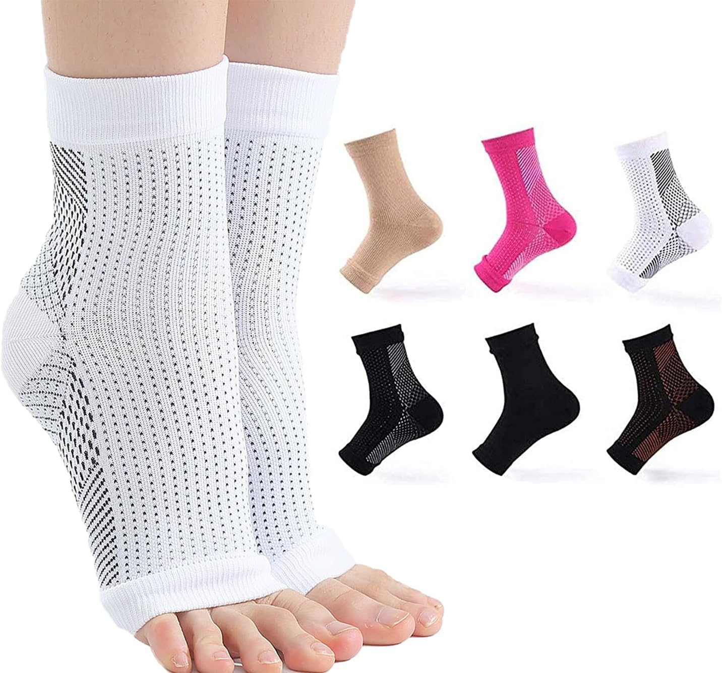 Compression Foot Sleeve Support Socks - 6 Pairs, Anti-Fatigue, Pain Relief for Men & Women Ankle Brace, Neuropathy, Tendonitis Relief - Foot Compression Sleeves Combo Pack(L/Xl)