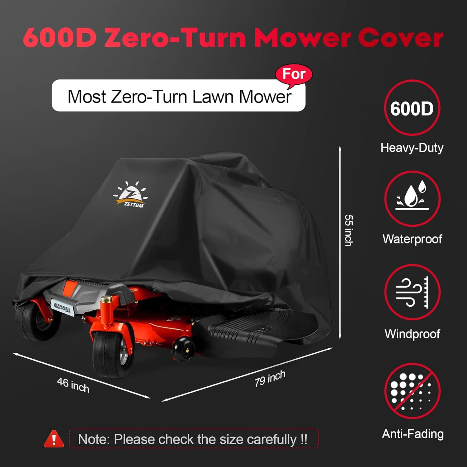 Zettum Zero Turn Mower Cover - Zero-Turn Lawn Mower Covers Waterproof & Heavy Duty, 600D Outdoor Universal Fit Mower Cover with Storage Bag for Greenworks, EGO, Craftsman, Husqvarna, Honda and More image number 2