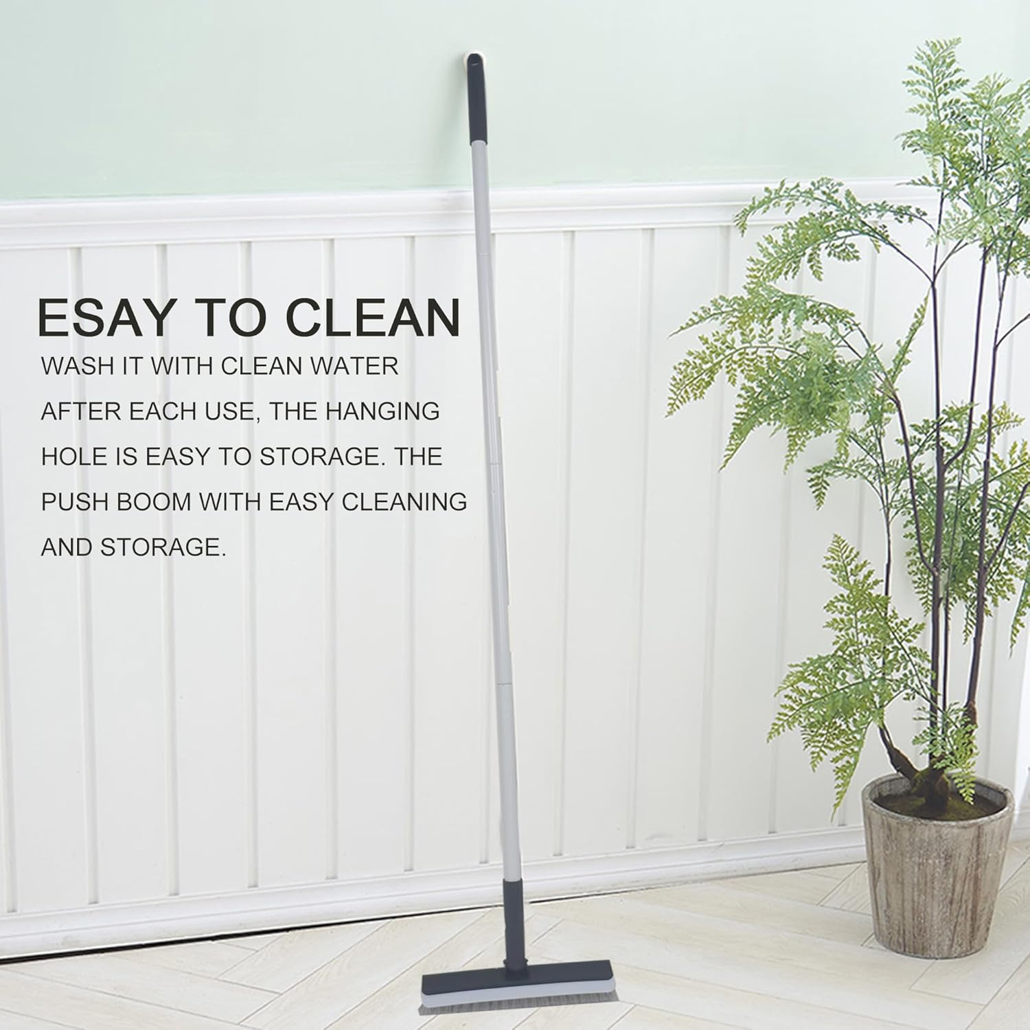 IZSOHHOME Stiff Bristle Brush Bath Tile Brush Push Scoom External Cleaning Brush inside Long Handle Stainless Steel image number 2