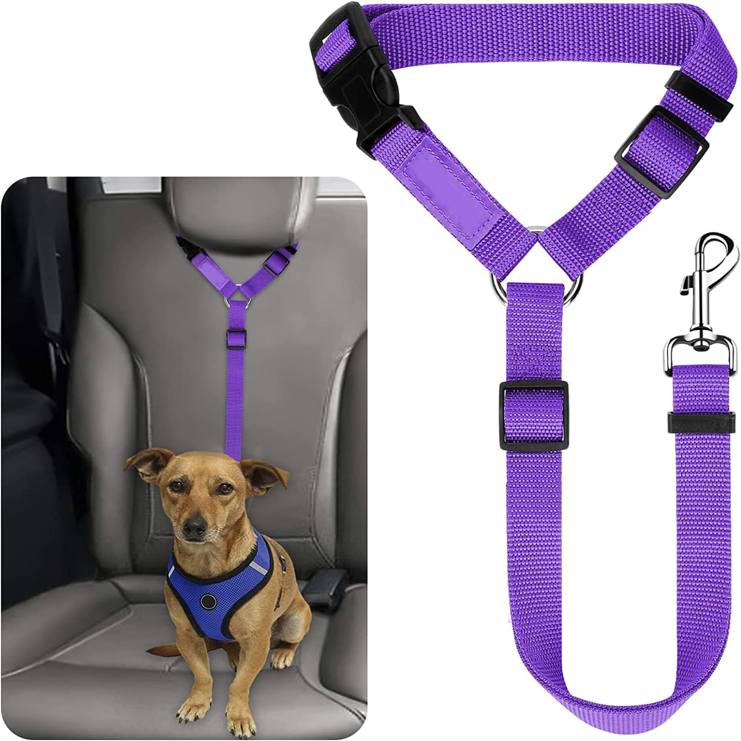 1Pc Pet Dog and Cat Seat Adjustable Safety Strap for Pets - Cat and Dog Car Seat Belt with Headrest Attachment(Dark Blue, Black, Red, Sky Blue, Pink & Purple) (Red) - Pink image number 7