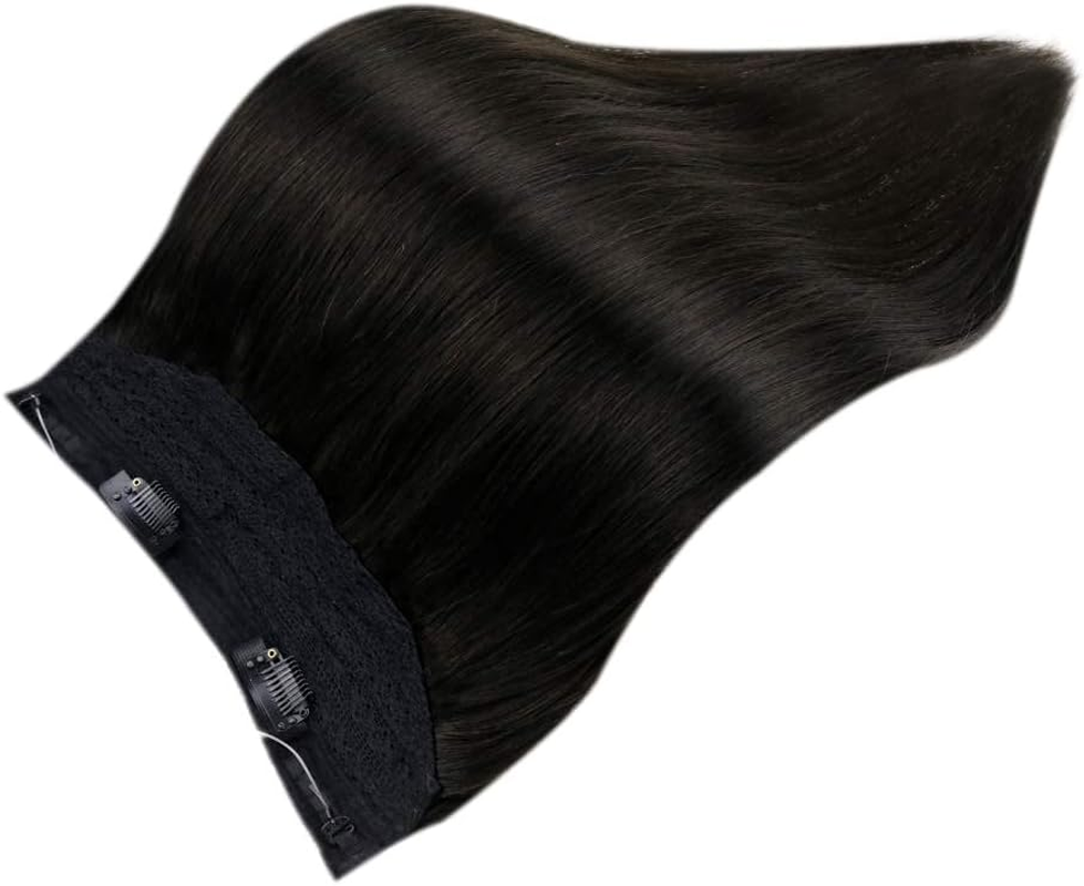 Full Shine 18Inch Width 11 Inch Fish Line Human Hair Extension Straight One Piece 80G off Black Double Weft Mircale Wire Fish Line Hair Extension Hairpiece image number 2