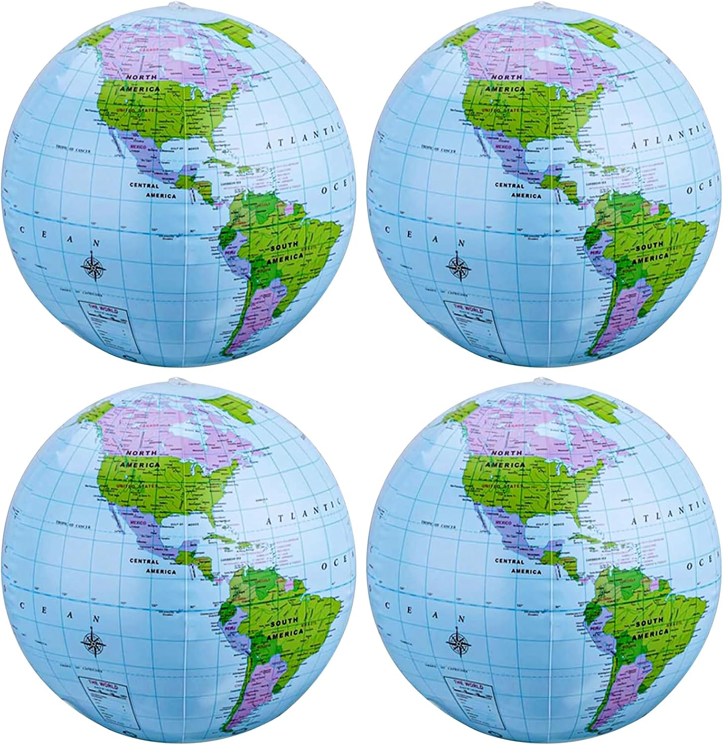 4 Pack 16 Inches Inflatable Globe PVC Earth Blow up World Globe Beach Ball for Beach Playing,Party Bags,Teaching image number 1