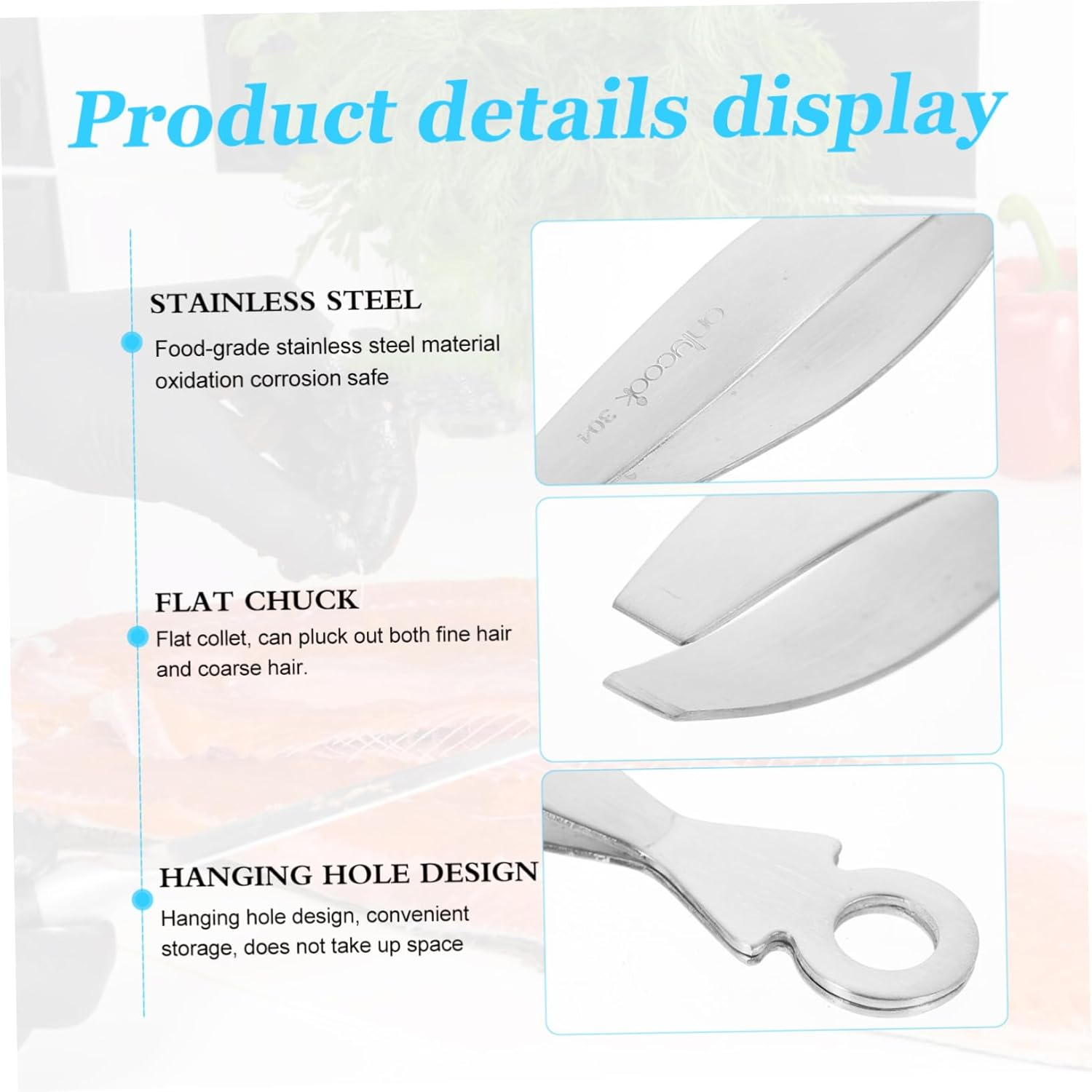 Stainless Steel Flat Tweezers for Chicken Hair Remover Fish Bone Clip Thread Hair Removal for Face image number 3