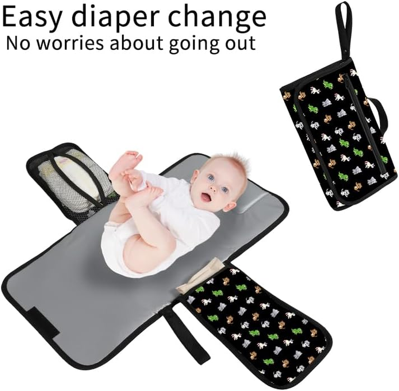 Changing Pad and Nappy Bag Set - Easy to Use - Sleek Waterproof Design - Fits in Back Packs, Prams Etc Easily - Portable Newborn Baby Care Essentials (Black) - Black image number 2