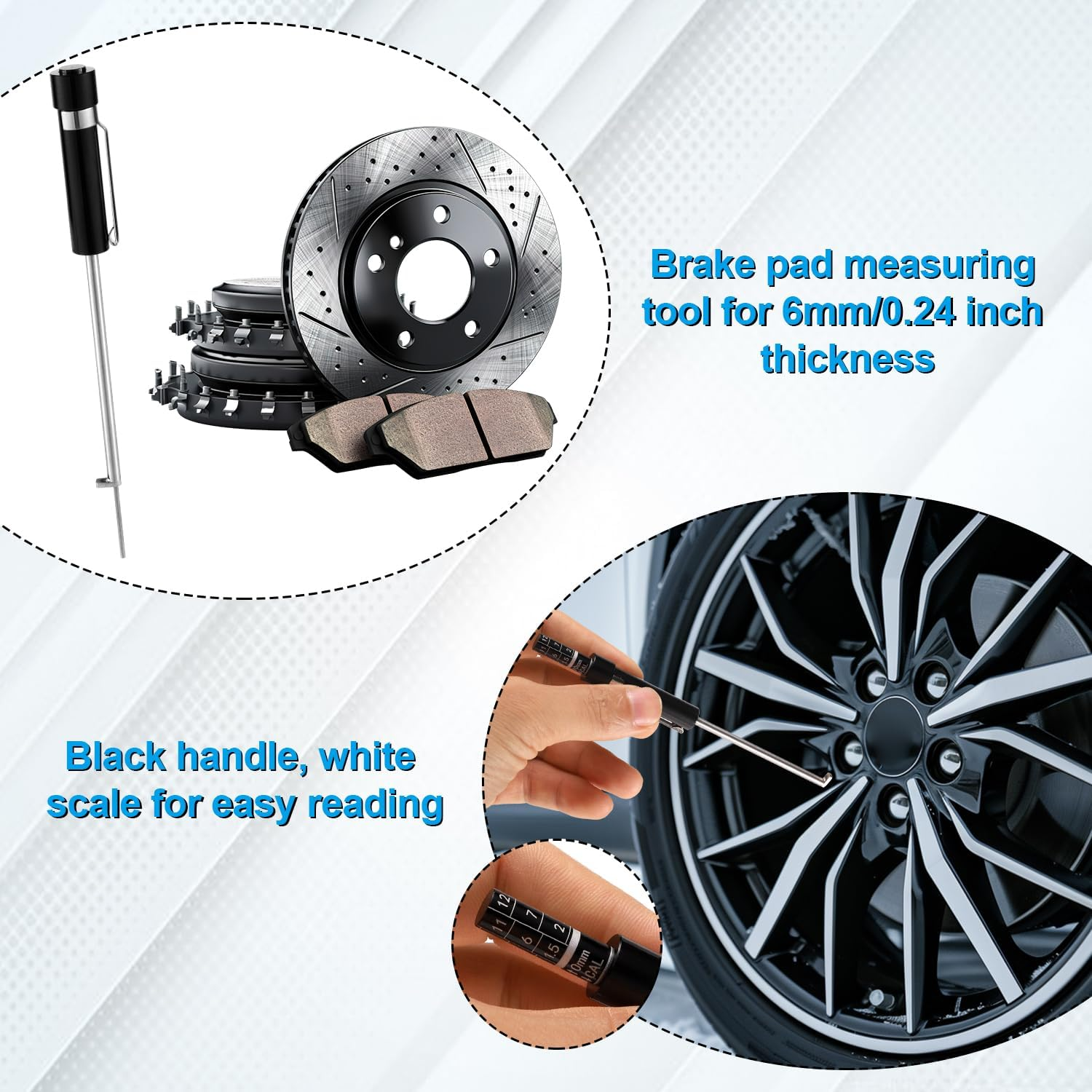 Car Brake Measuring Tool, 5.31X0.51In Brake Pad Thickness Gauge Measure Pen with Scale Brake Pad Tester Brake Pad Gauge for Internal External Brake Pads Measurement(Black) image number 1