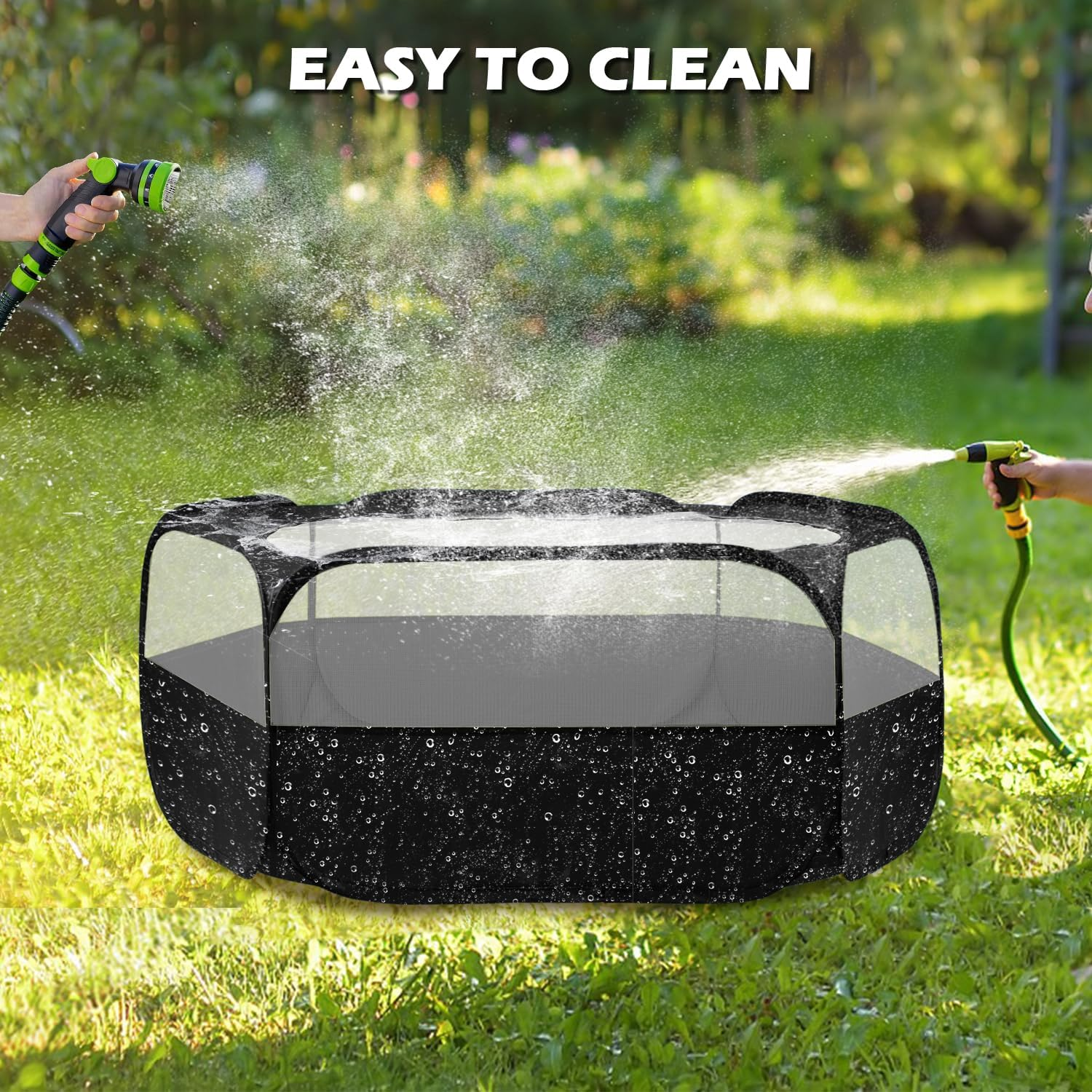 UWE Small Animal Playpen, Chicken Brooder Box with Cover Top, Portable Outdoor Exercise Pet Cage Tent, Waterproof Breathable Pet Playpen Indoor for Chick Ktiien Bunny Hamster Guinea Pig, Black - Blue image number 4