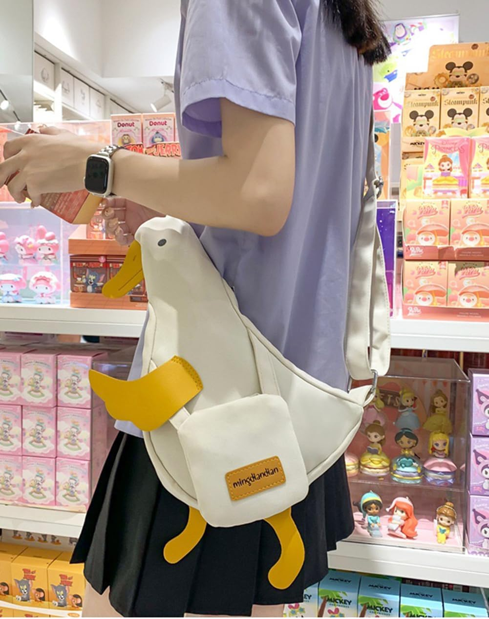 Kawaii Purse, Cute Duck Crossbody Shoulder Bag, Novelty Messenger Purse for Girls Teens Women with Pins Gifts