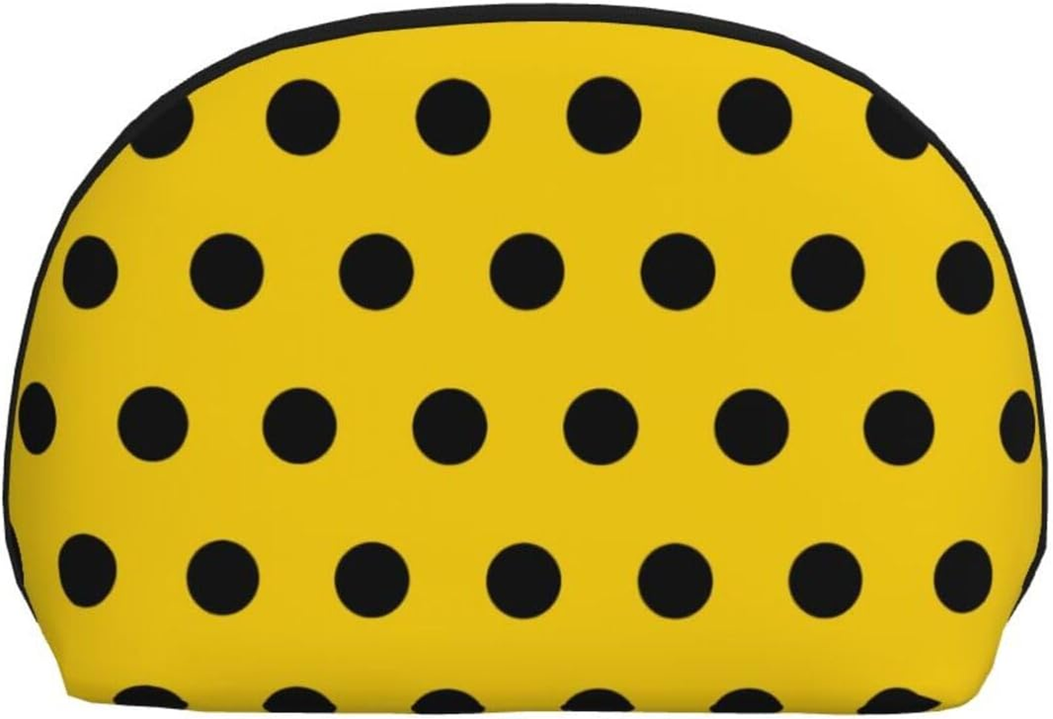 Cozimangoe Coin Pouch Makeup Bags Set, 2 Piece Shell Shape Cosmetic Bag with Pockets for Daily Travel Handbag Lipstick Keys Toiletry, Personalized Black and Yellow Polka Dots image number 6