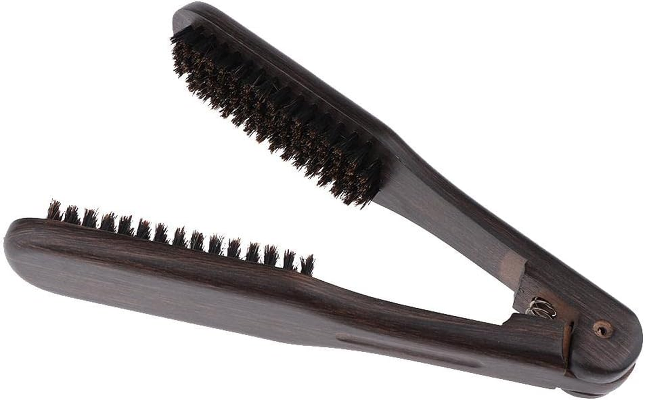 Wooden Handle Hair Straightener Brush Hair Comb Clamp Folding Hair Straightening Hairbrush image number 6