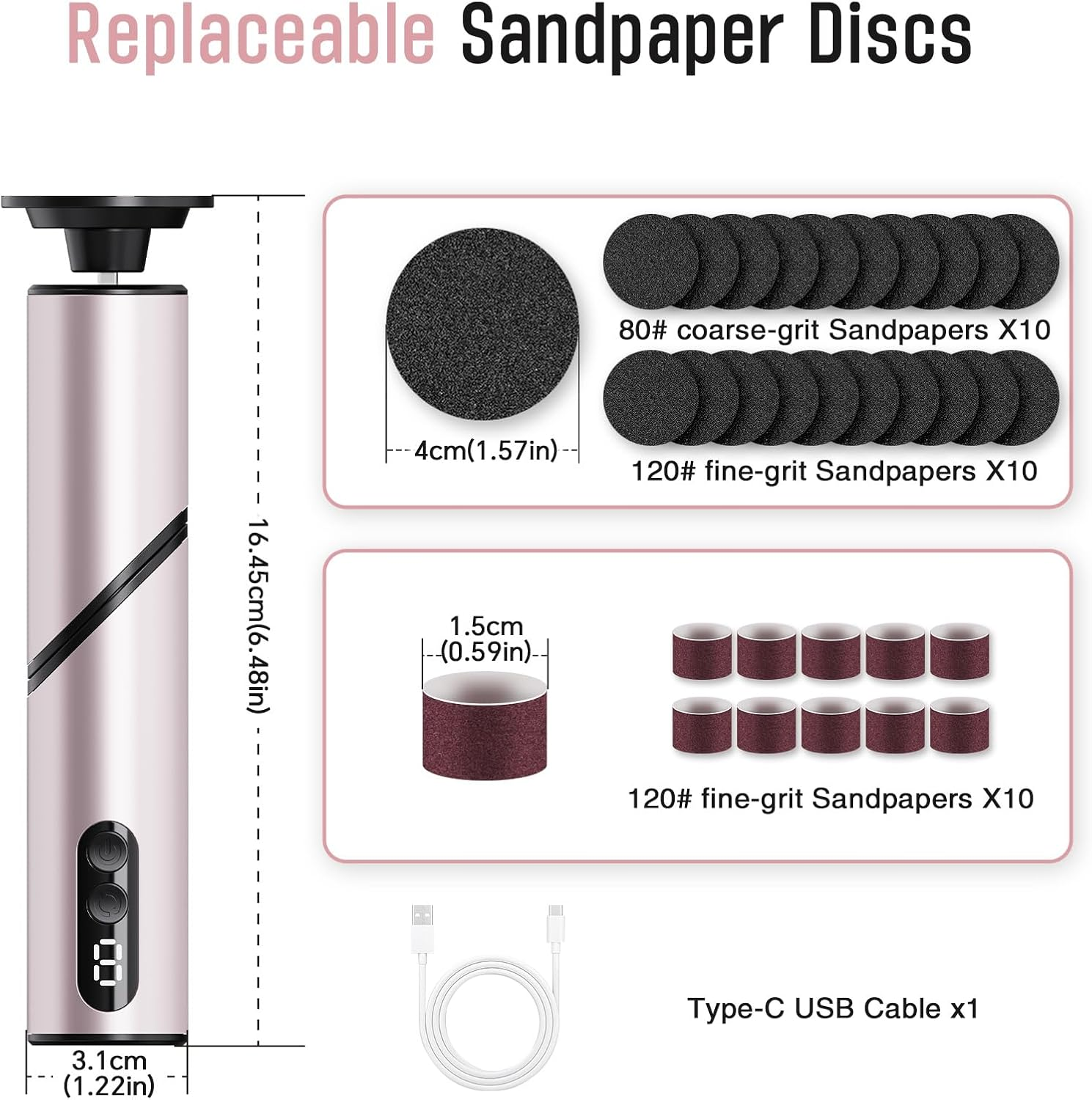 Electric Foot Callus Remover, Wireless 2-In-1 Rechargeable Foot File Callus Remover for Feet, Max 900RPM 9 Adjustable Speeds Foot Scrubber for Dead Skin Pedicure Cracked （1 Pack） image number 3