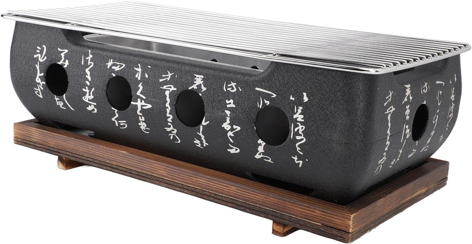 Japanese Style Barbecue Grill, Rectangular Aluminium Alloy Japanese Food Charcoal Stove with Wire Mesh Grill and Base, BBQ Grill for Outdoor Camping Hiking Picnics (XL) image number 2