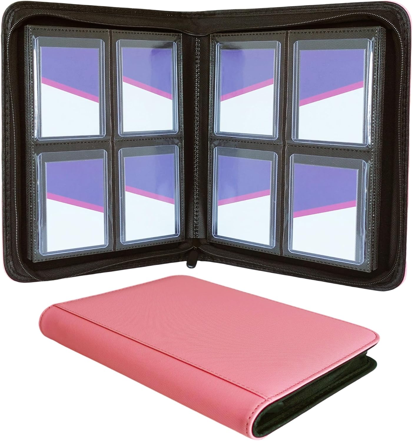 Zettokete Top Loader Binder 4 Pocket Holds 96 Cards, Toploader Binder Fit for 3" X 4" Top Loader, Trading Card Holder Album Fit for MTG, Yugioh, TCG, Sports Cards, 10 Toploaders Included, Black